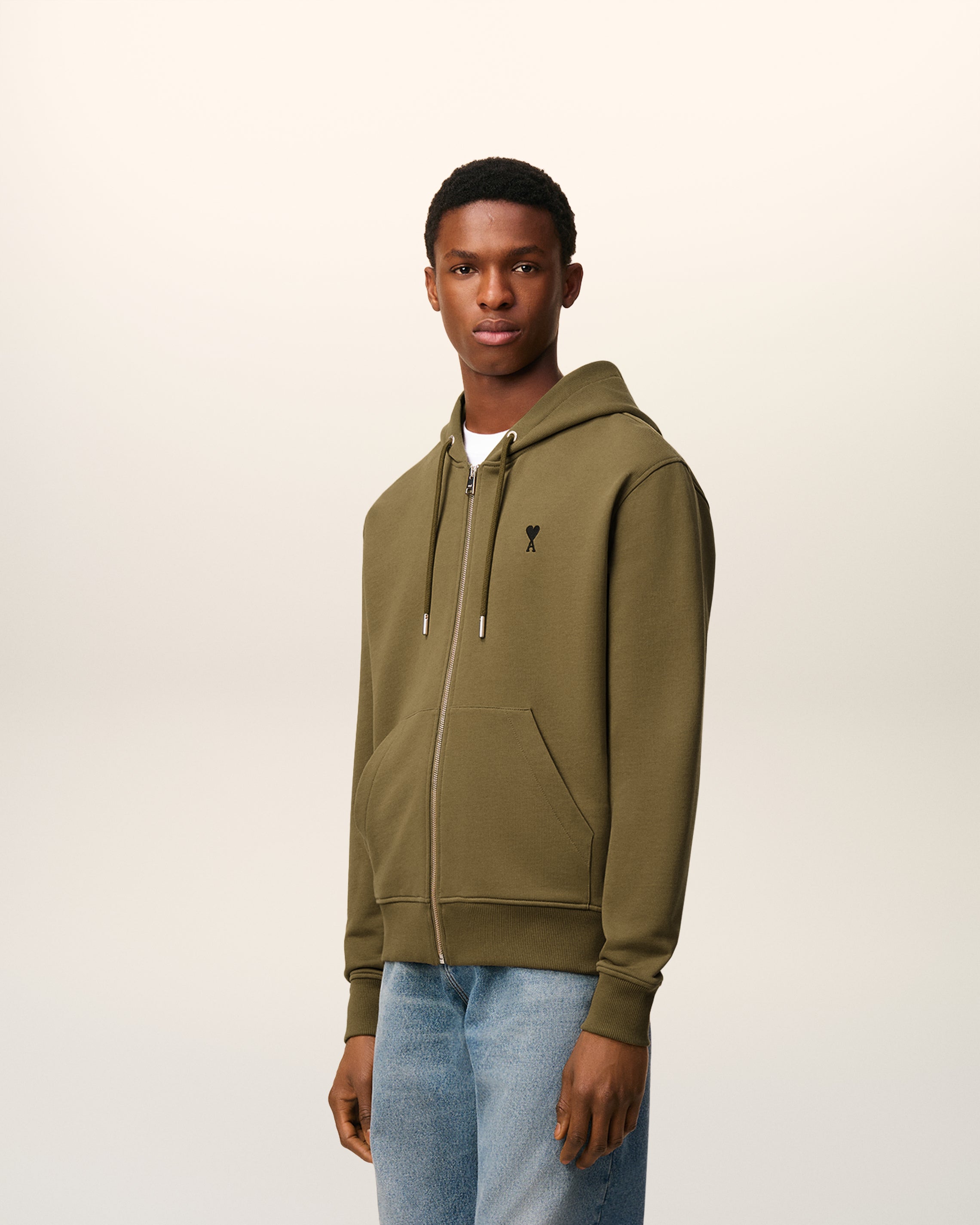 Green Cotton Zipped Ami De Coeur Hoodie BRONZE