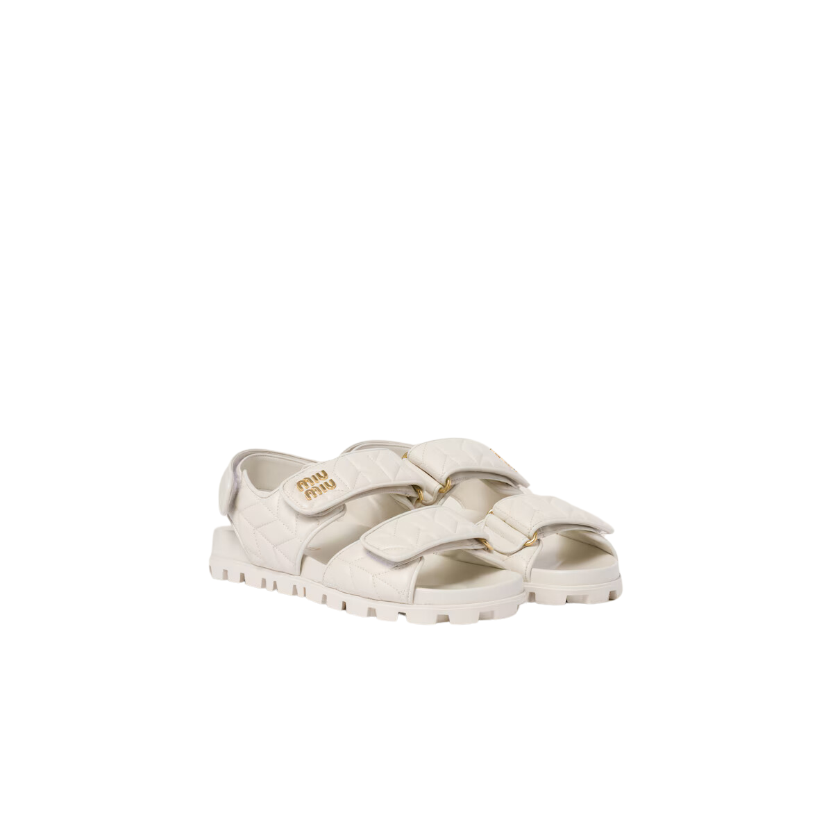 Miu Miu Sporty Matelassé Nappa Leather Sandals White