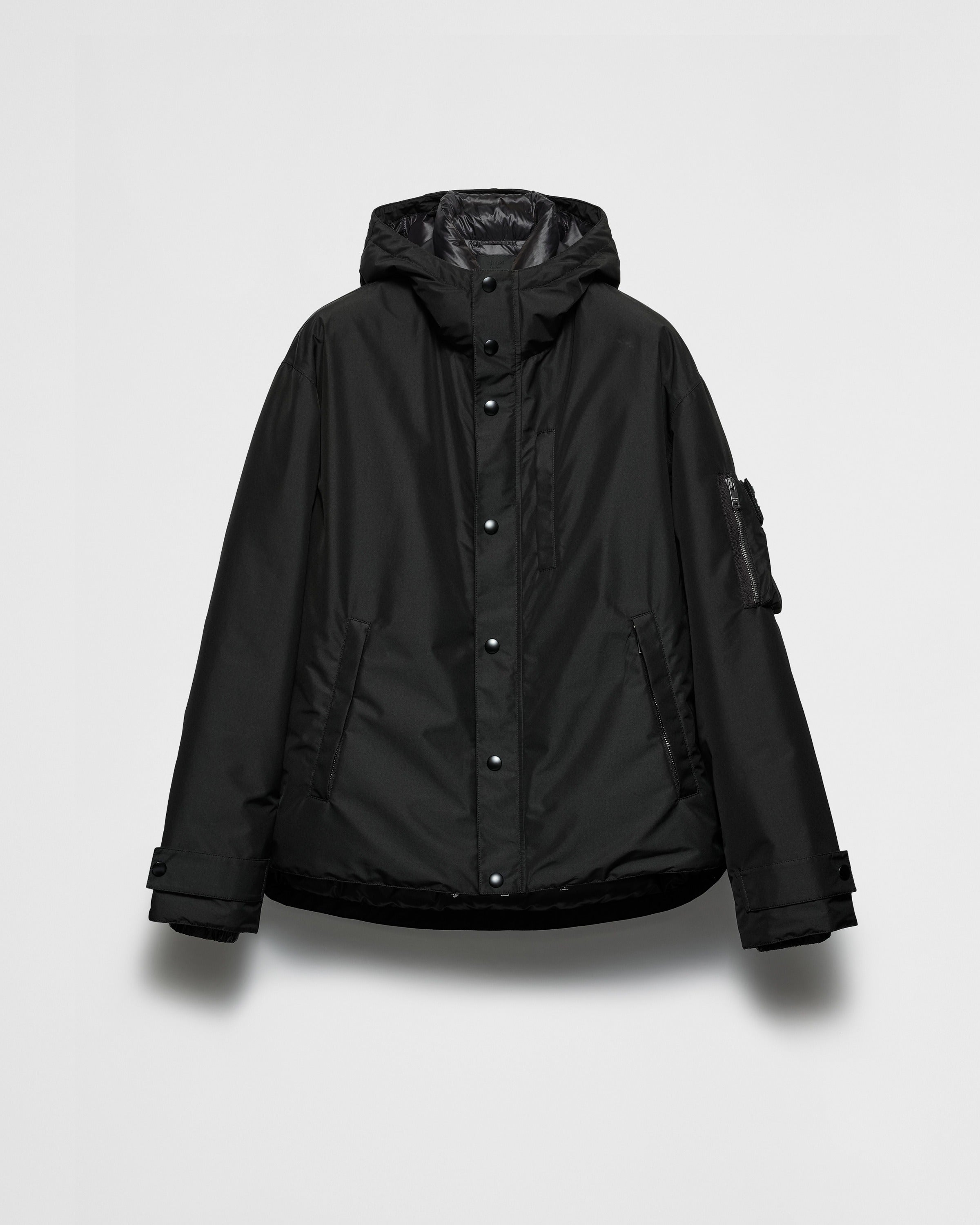 Technical fabric down jacket with hood Black