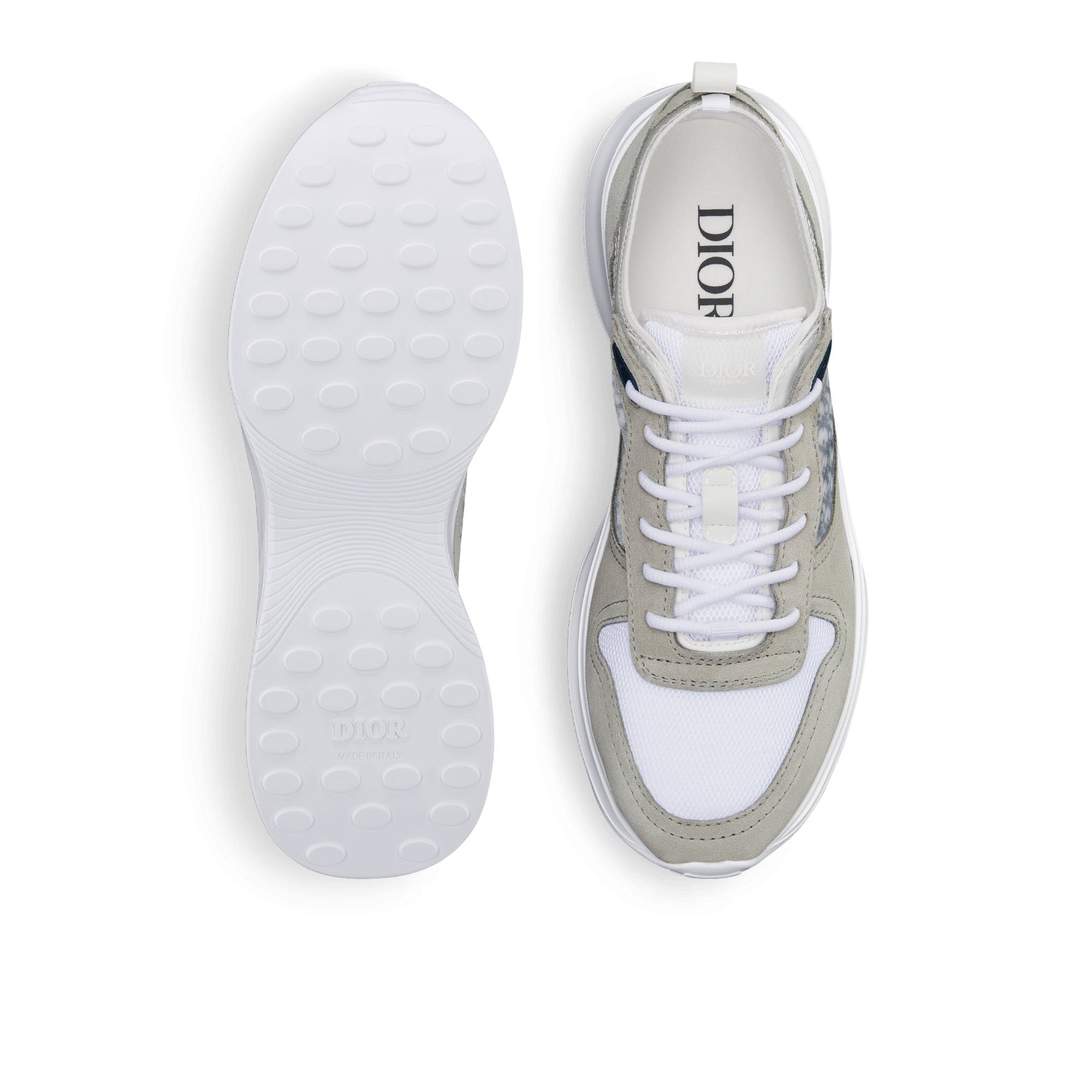 B25 Runner Sneaker - Gray Suede and White Technical Mesh with Blue and White Dior Oblique Canvas