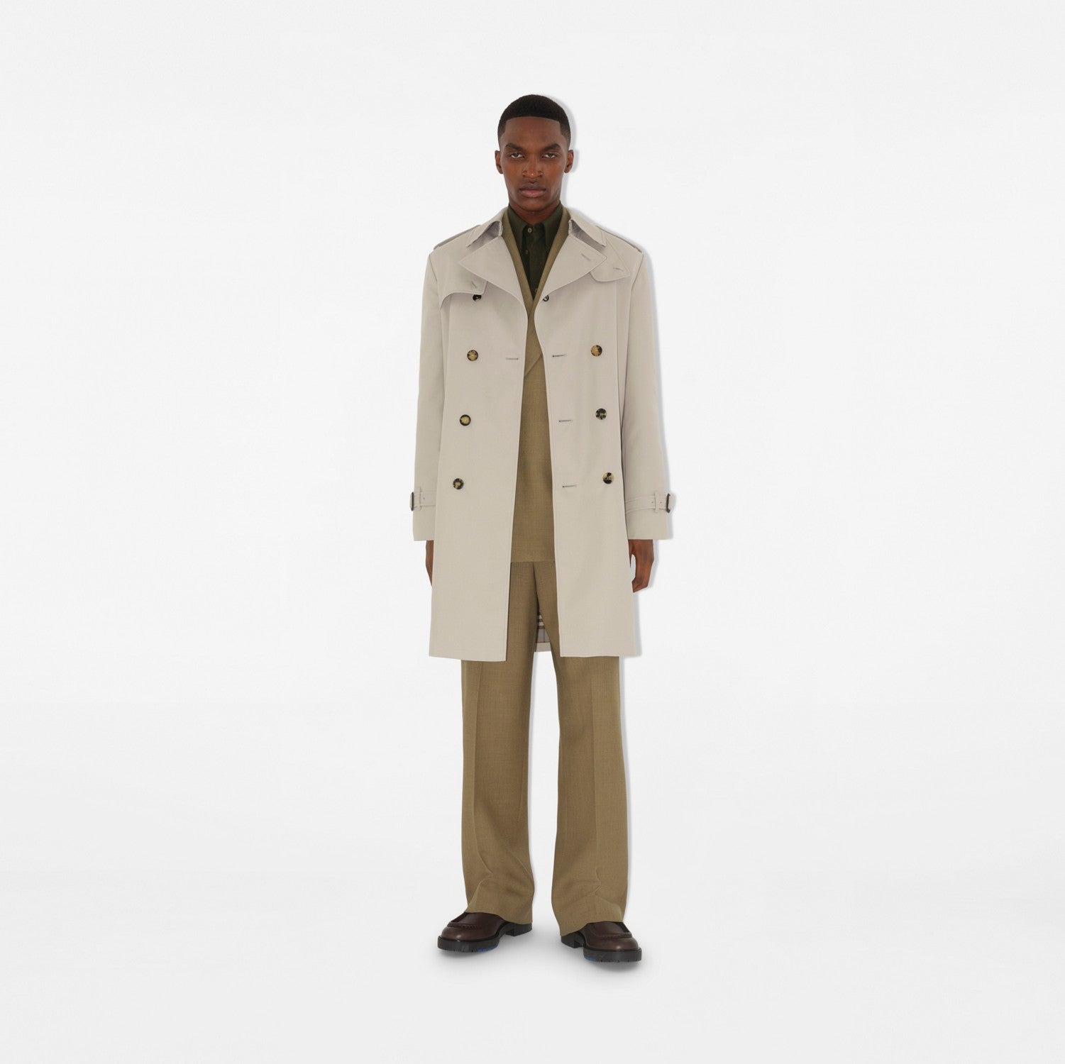 Long Cotton Blend Trench Coat - Heron