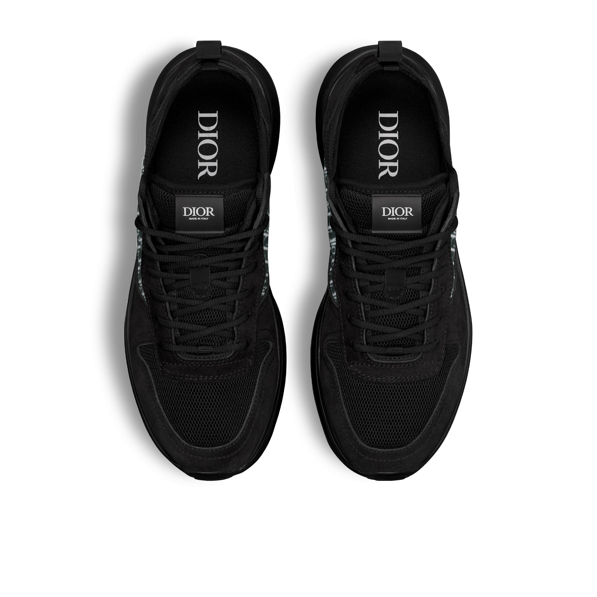 B25 Runner Sneaker - Black Suede and Technical Mesh with Black and White Dior Oblique Canvas