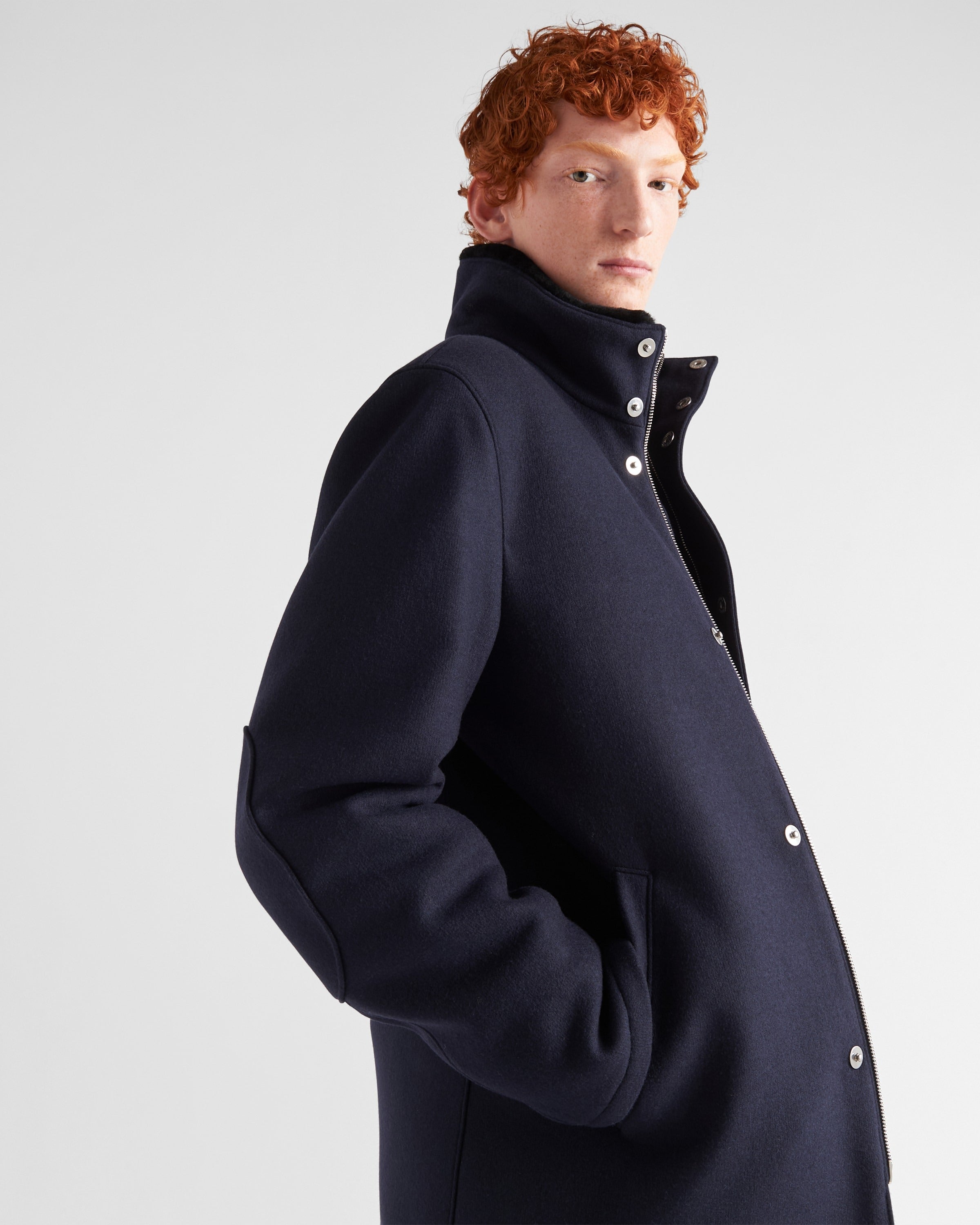 Wool blend and shearling jacket Navy