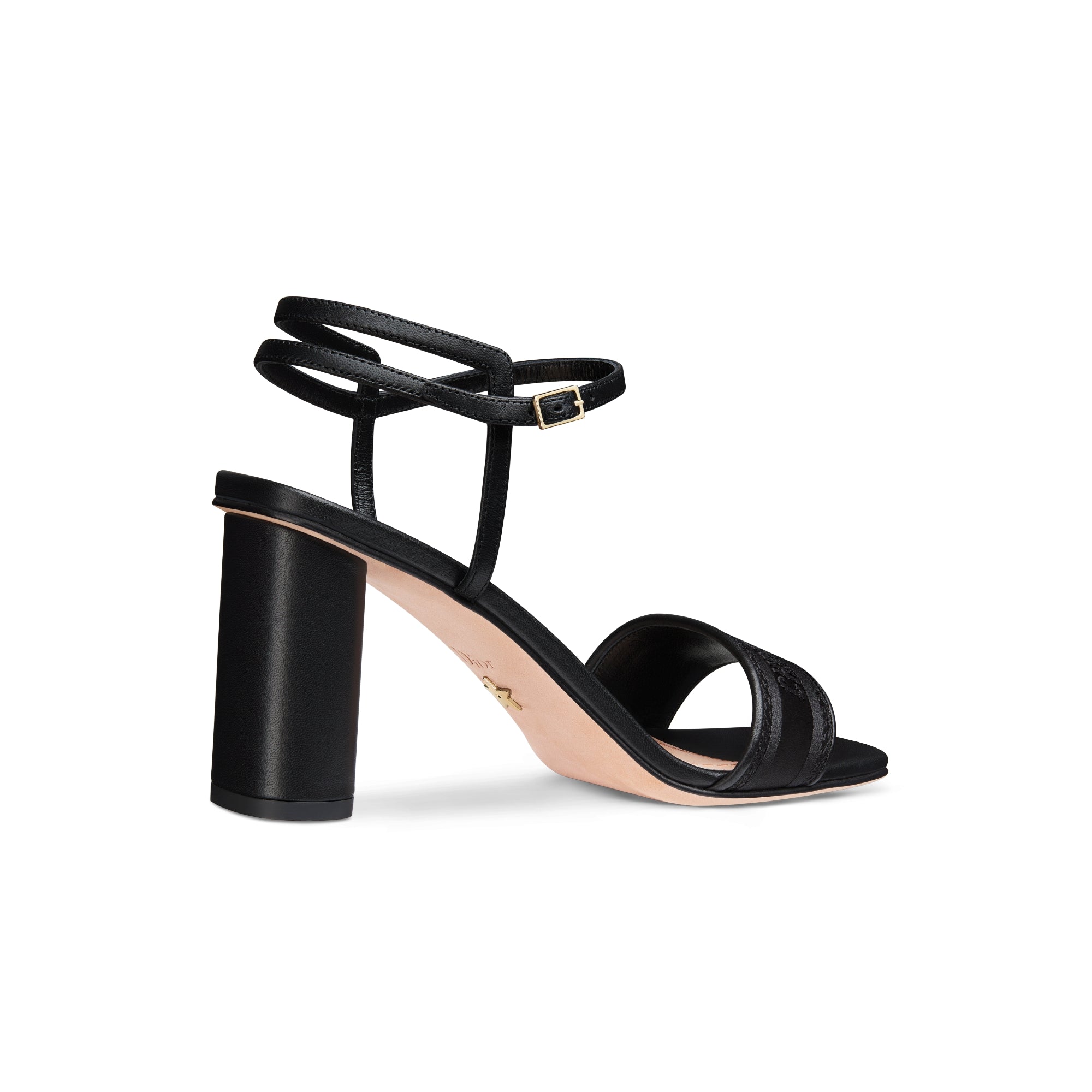 Dway Heeled Sandal - Black Embroidered Satin and Lambskin