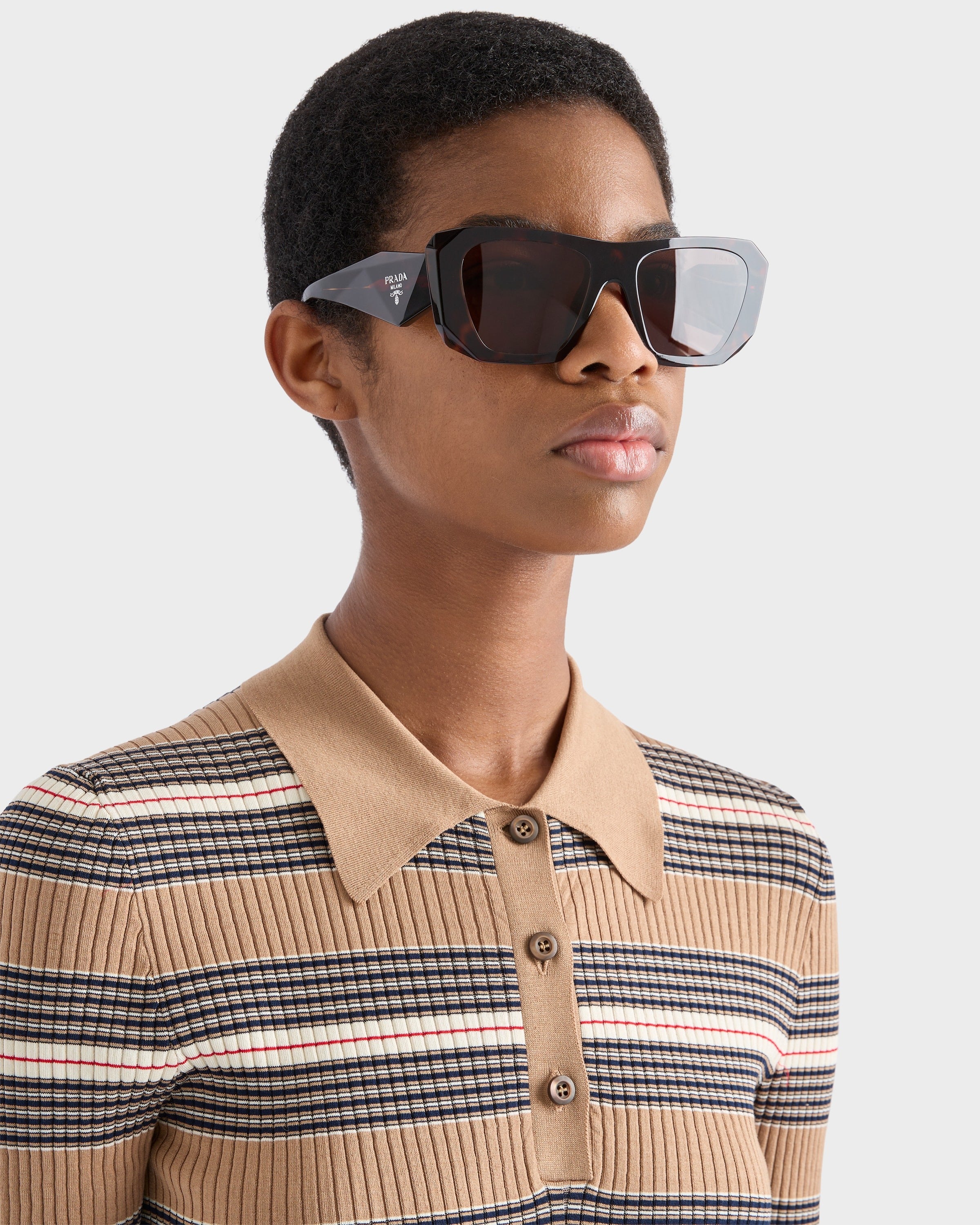 Striped cotton polo shirt Camel Brown