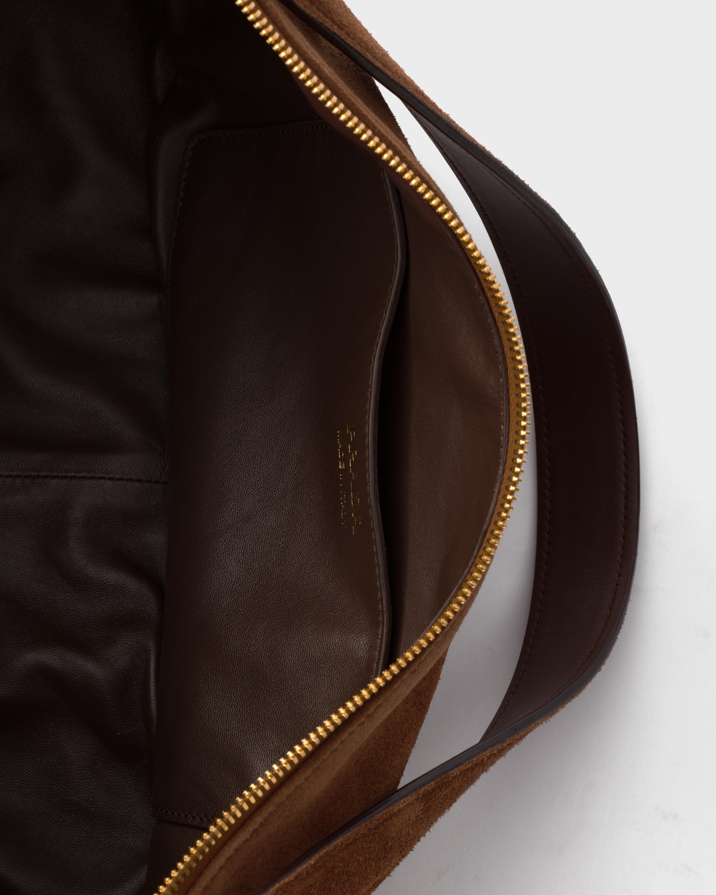 Prada Demi-lune large suede shoulder bag Cocoa Brown