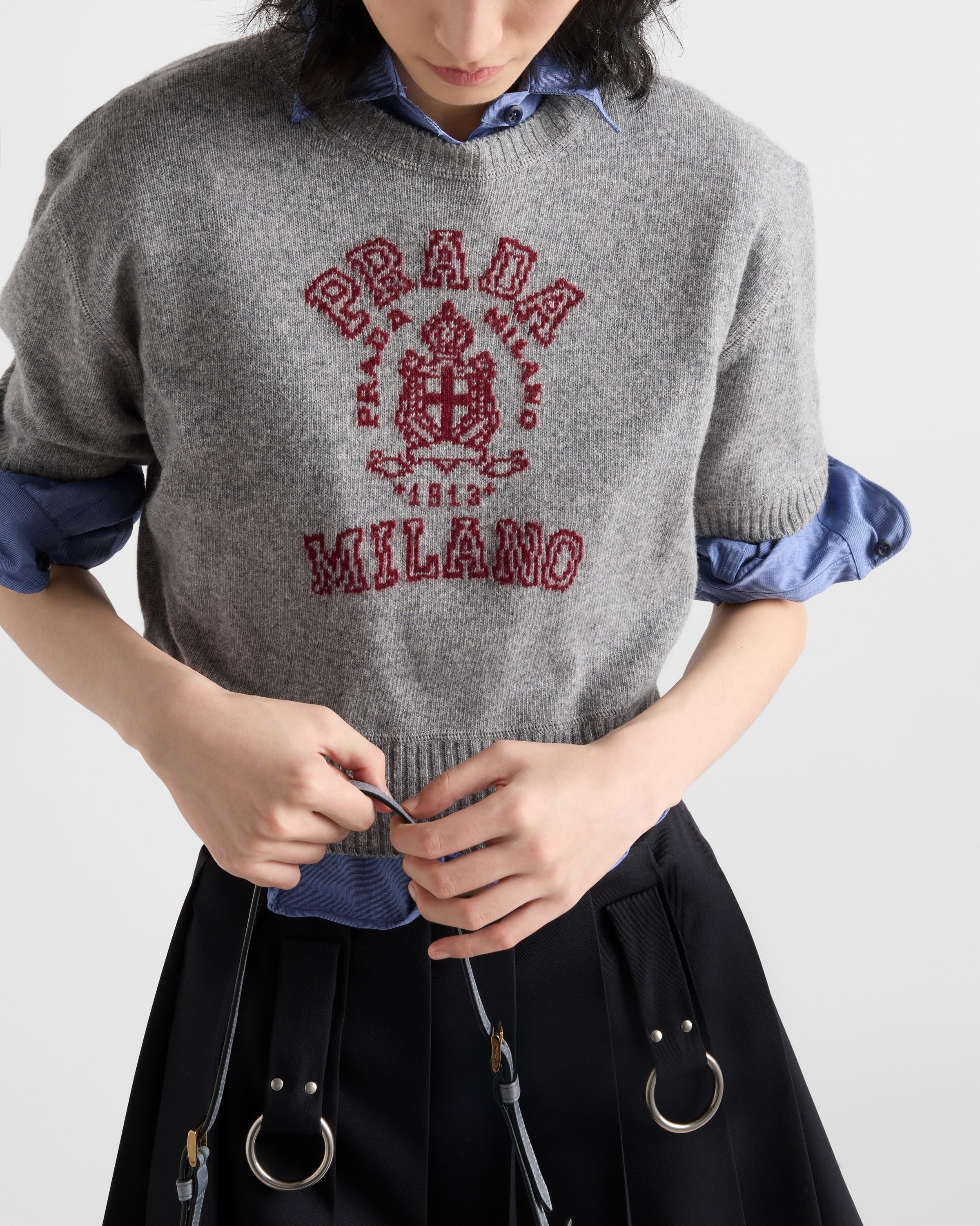 Wool and cashmere intarsia sweater Amaranth/Grey