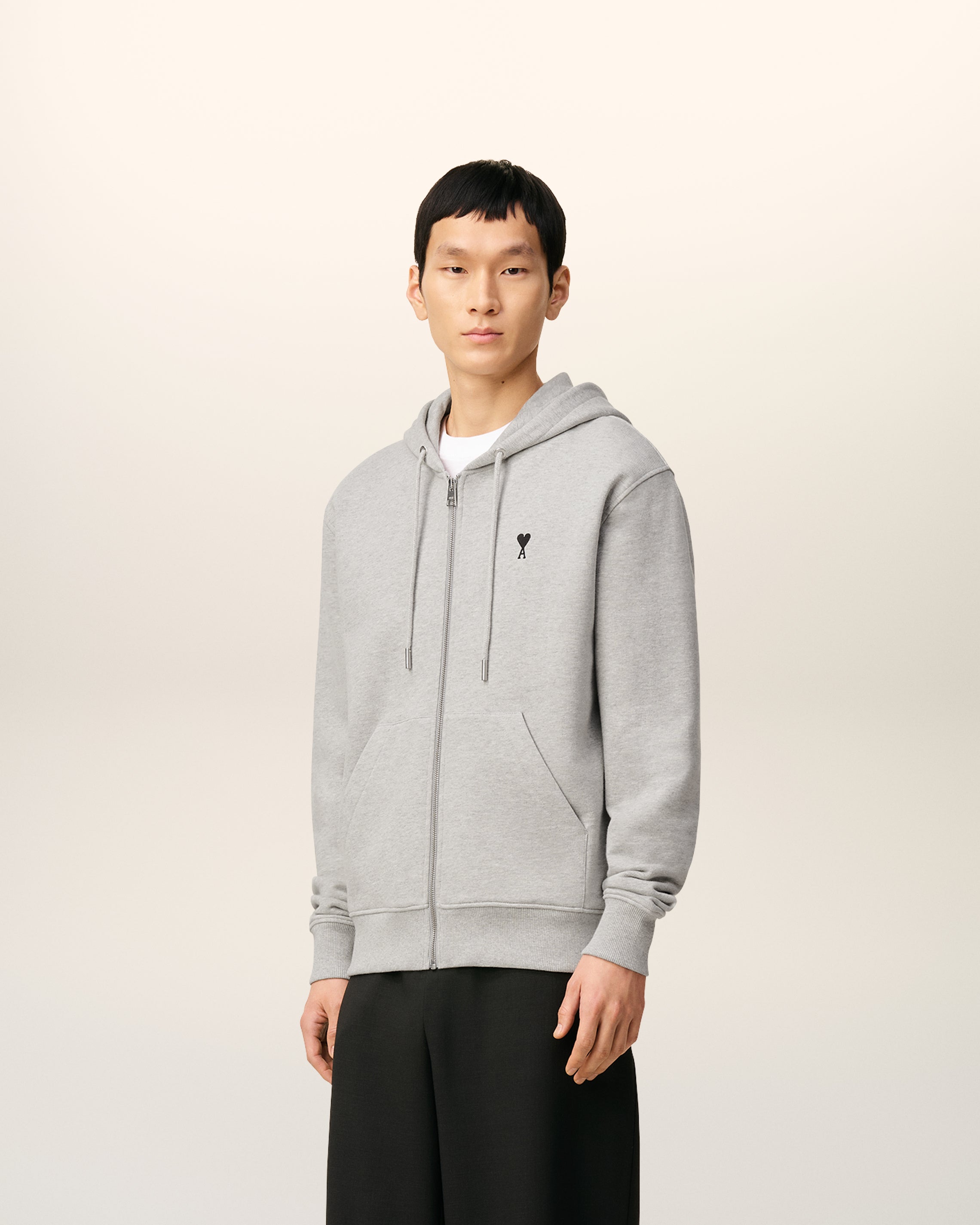 Grey Cotton Zipped Ami De Coeur Hoodie HEATHER ASH GREY