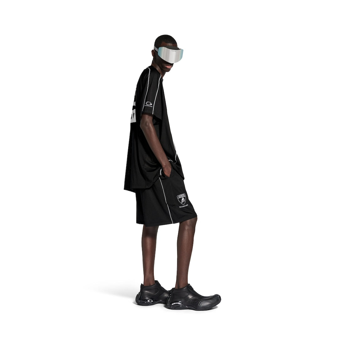 Men's Balenciaga I Automobili Lamborghini Oversized Soccer T-shirt in Blackmesh jersey