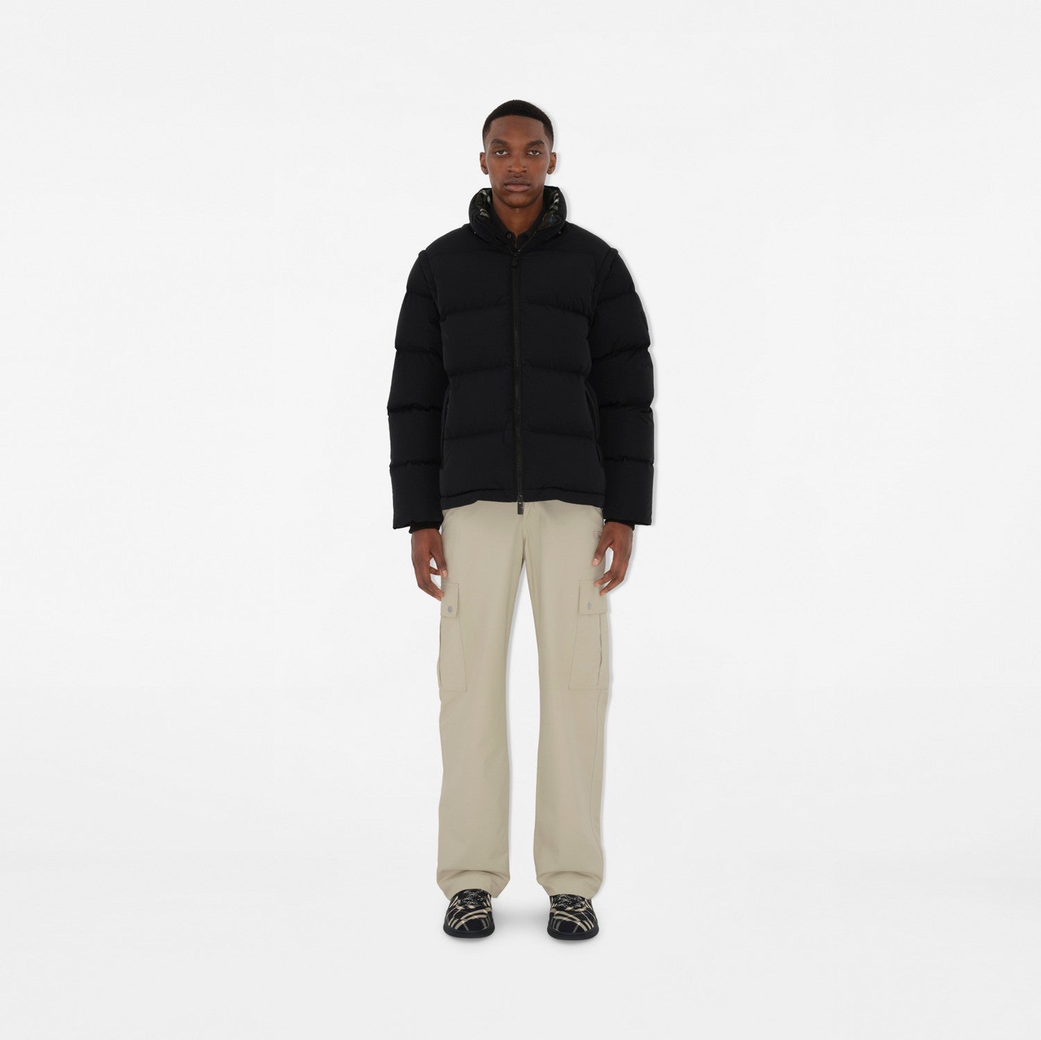 Detachable Sleeve Nylon Puffer Jacket - Black/snug