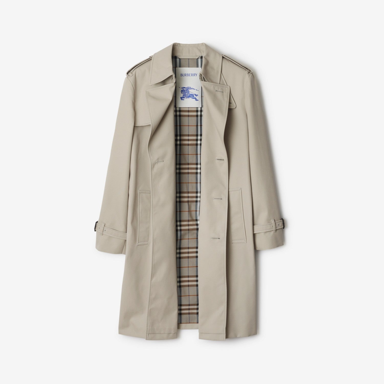 Long Cotton Blend Trench Coat - Heron