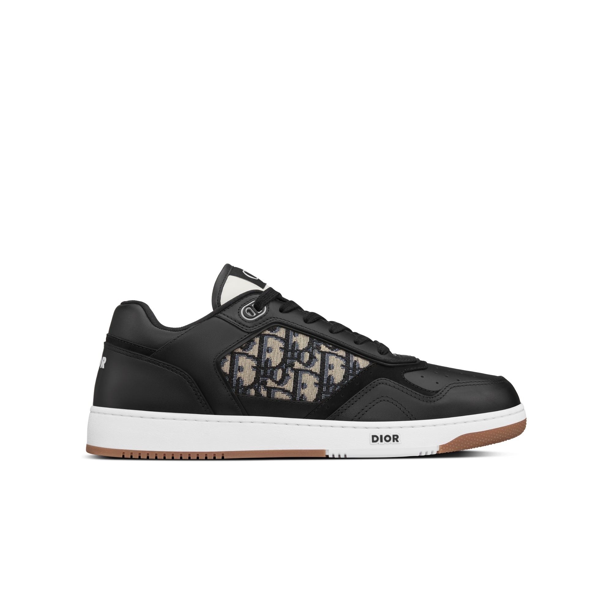 B27 Low-Top Sneaker - Black Smooth Calfskin with Beige and Black Dior Oblique Jacquard