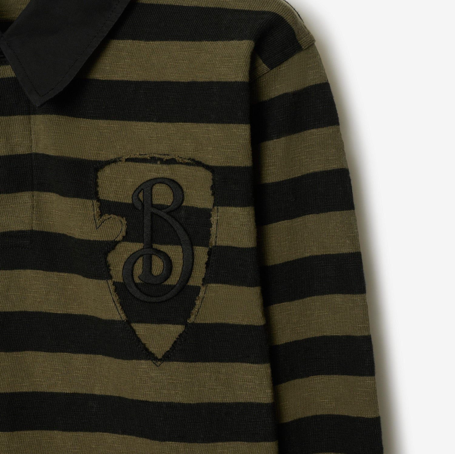 Long-sleeve Striped Cotton Polo Shirt - Olive