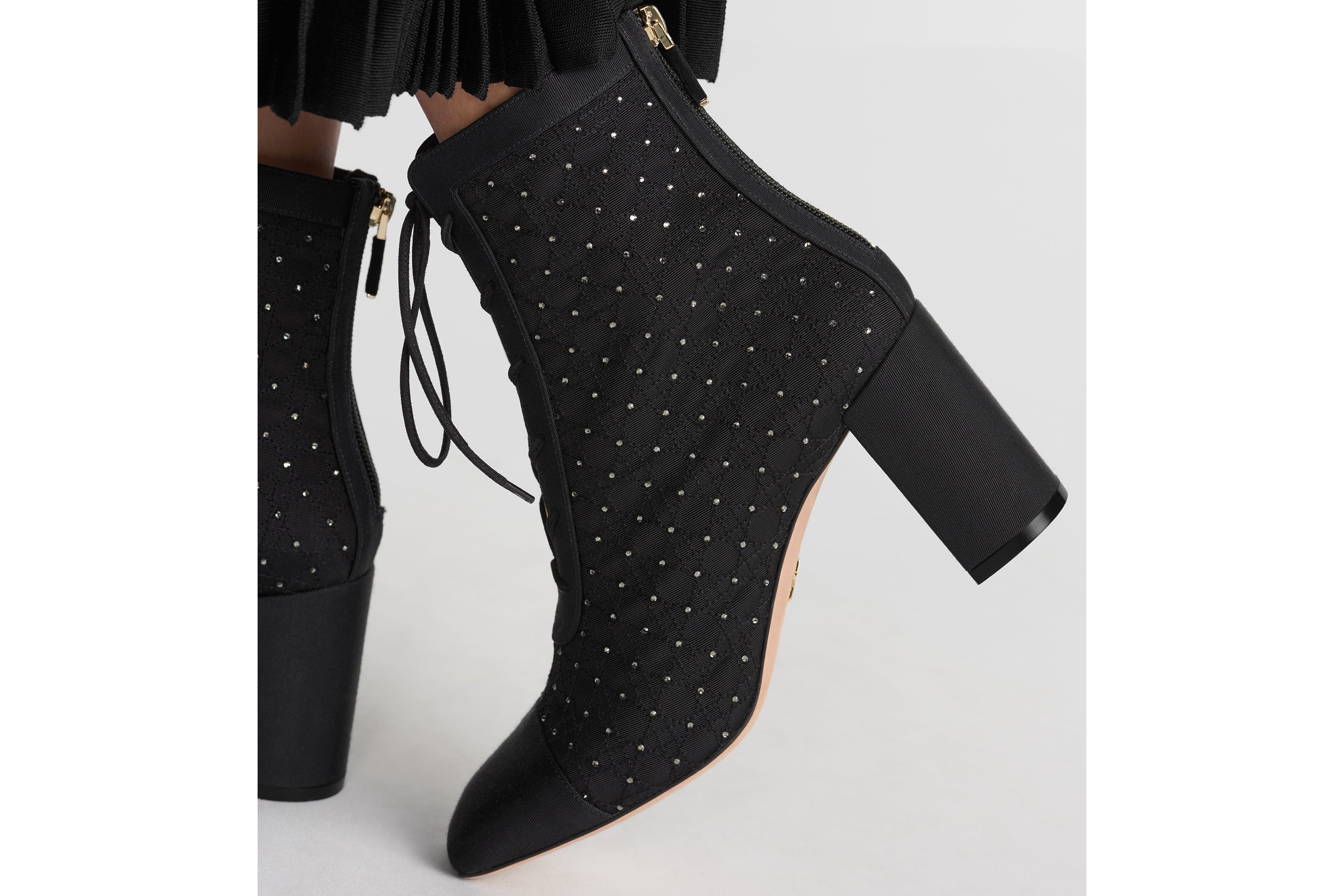 Naughtily-D Heeled Ankle Boot - Black Cannage Grosgrain with Silver-Finish Studs