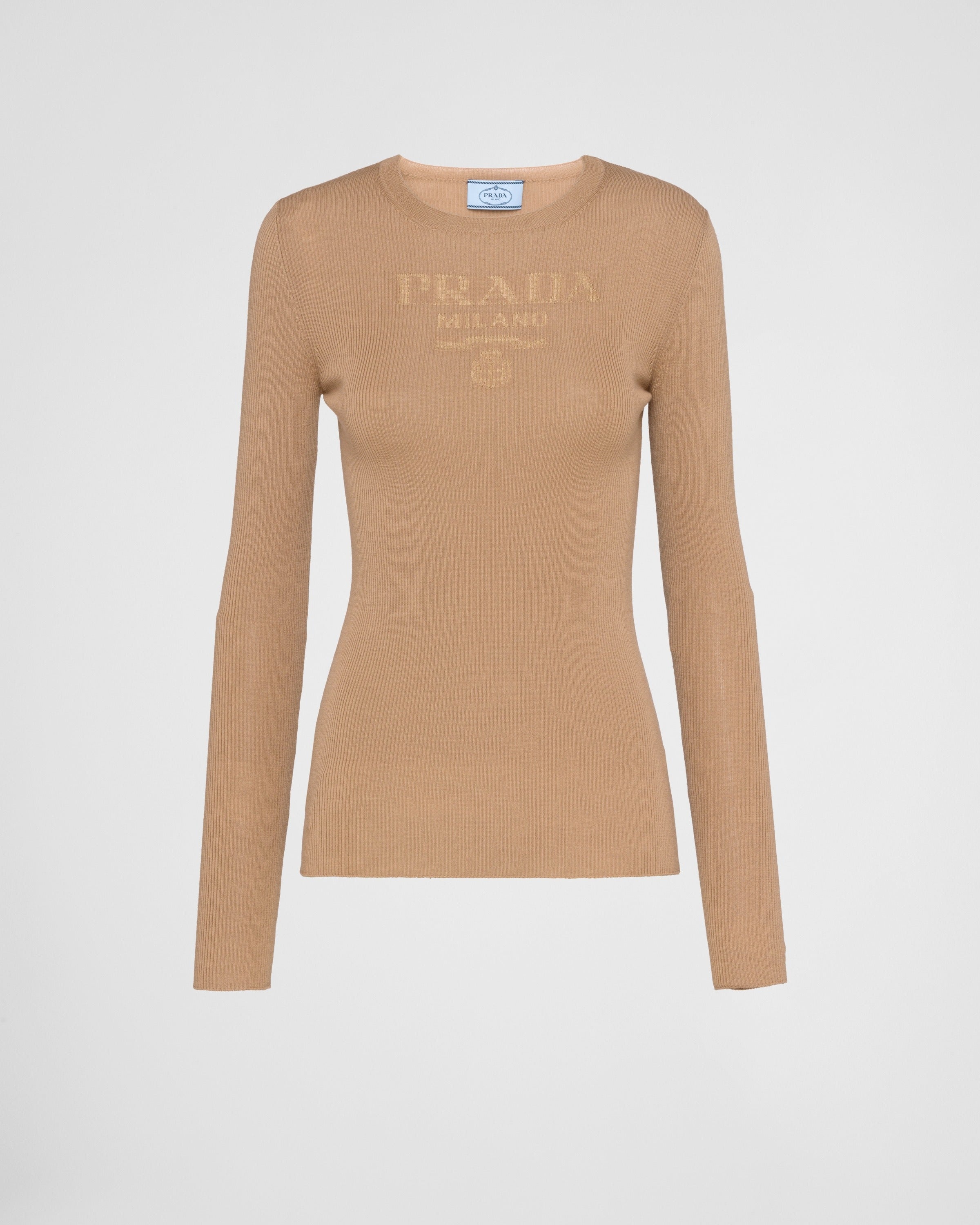 Superfine wool crew-neck sweater Camel Brown