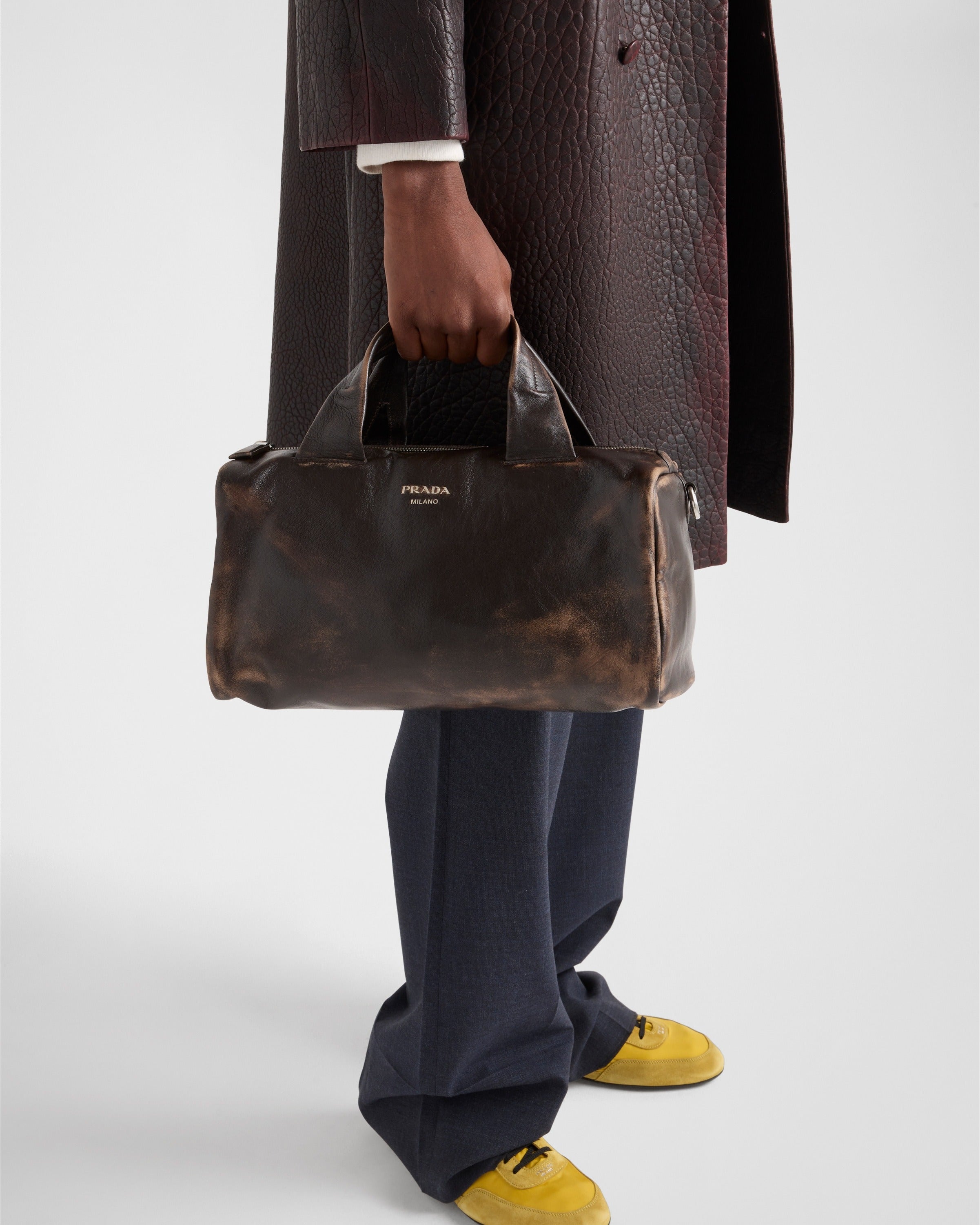 Small nappa leather duffle bag Dark Brown