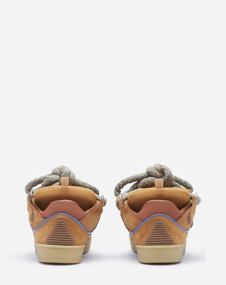 CURB SNEAKERS IN LEATHER WITH SNAKE LACES - CAMEL