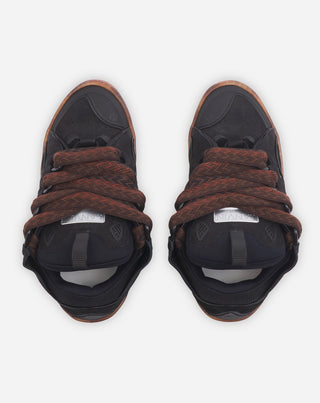 LEATHER CURB SNEAKERS - DARK BROWN/BROWN