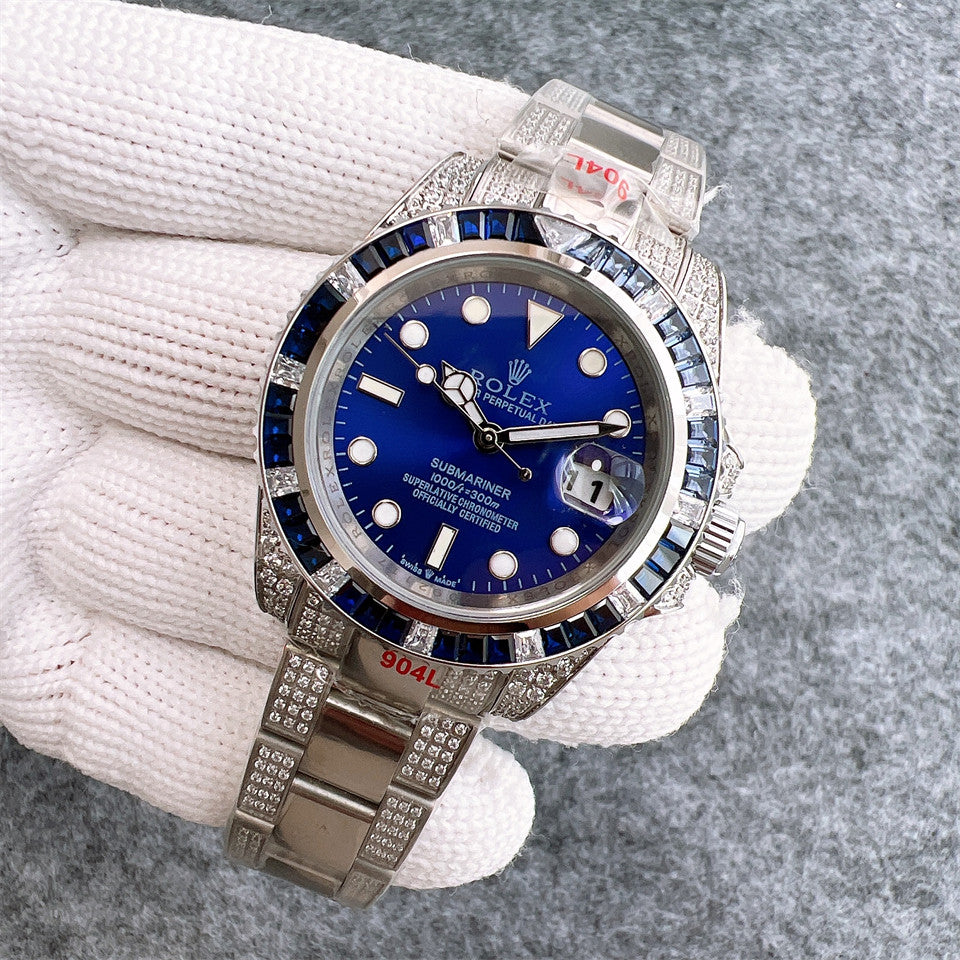 Rolex Submariner 40mm Diamond With Blue Dial Silver