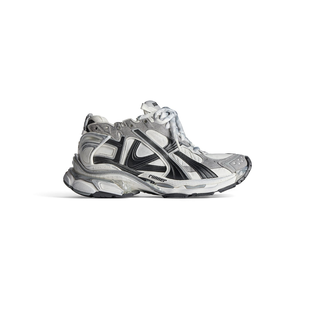 Runner Sneaker in grey, white and black nylon and suede-like fabric