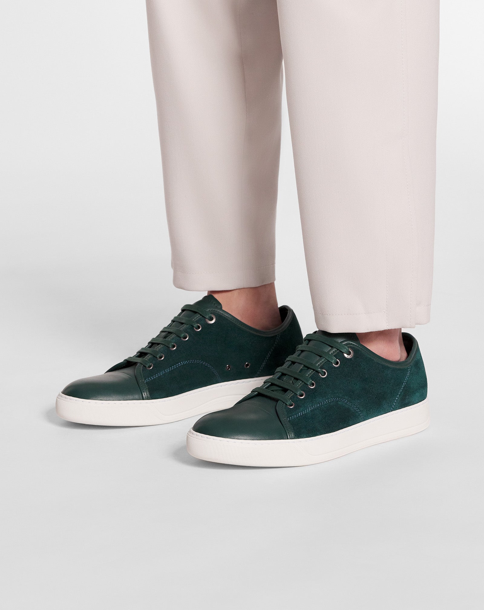 DBB1 LEATHER AND SUEDE SNEAKERS - DARK GREEN