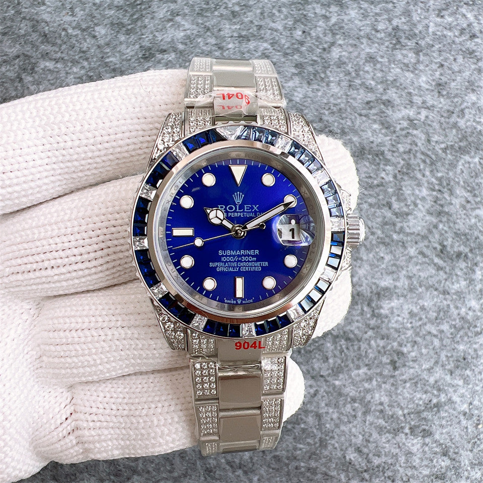 Rolex Submariner 40mm Diamond With Blue Dial Silver