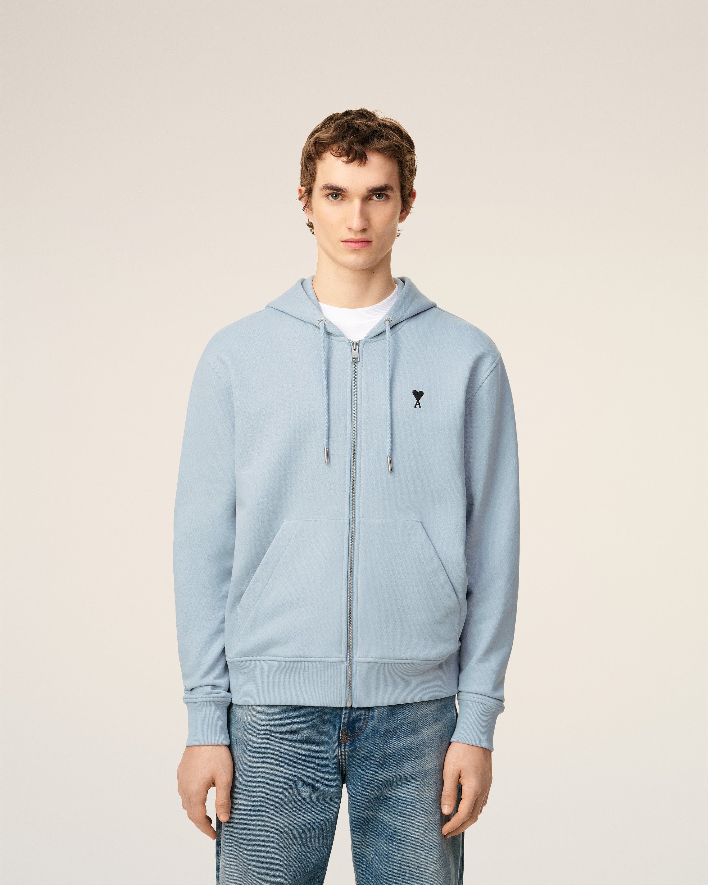 Blue Cotton Zipped Ami De Coeur Hoodie SKY