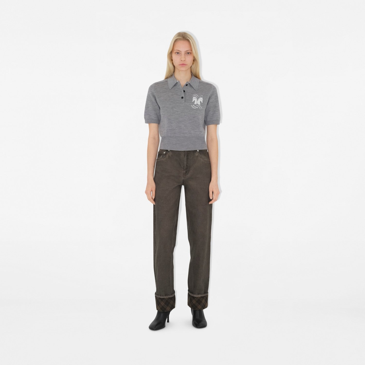 Mirrored Horse Wool Blend Polo Shirt - Grey