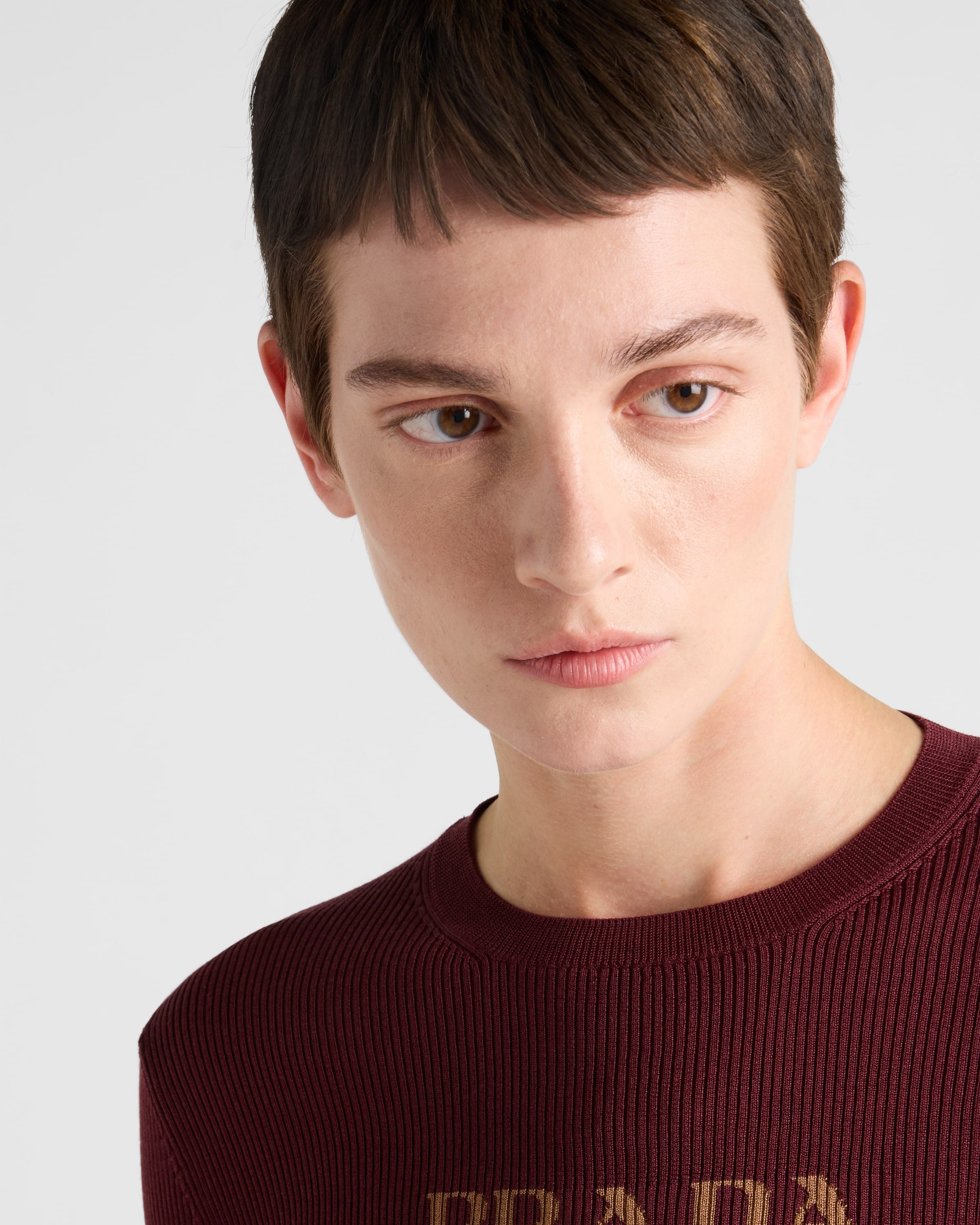 Cropped silk sweater with logo Amaranth Red/Maize Yellow