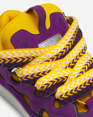 LEATHER CURB SNEAKERS - PURPLE/YELLOW