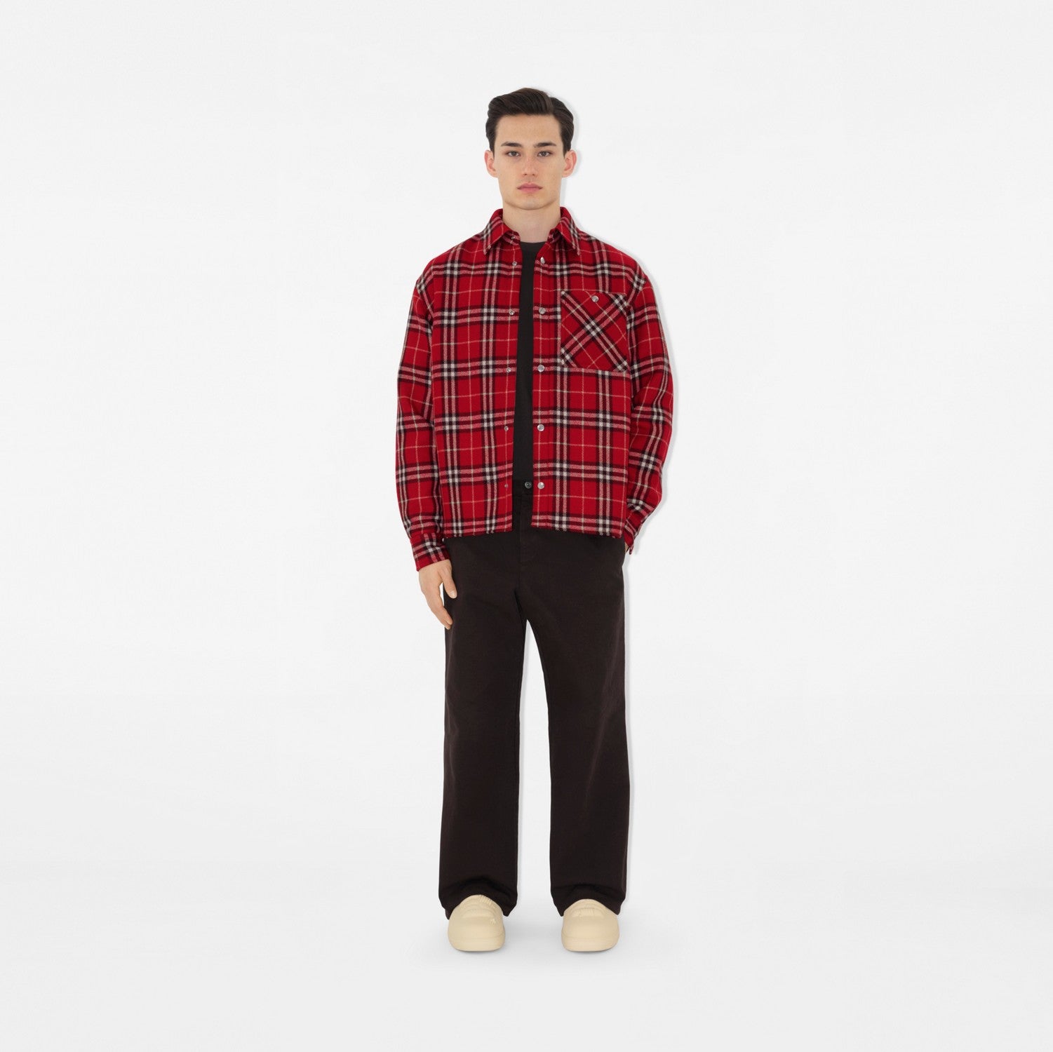 Check Wool Overshirt - Geranium