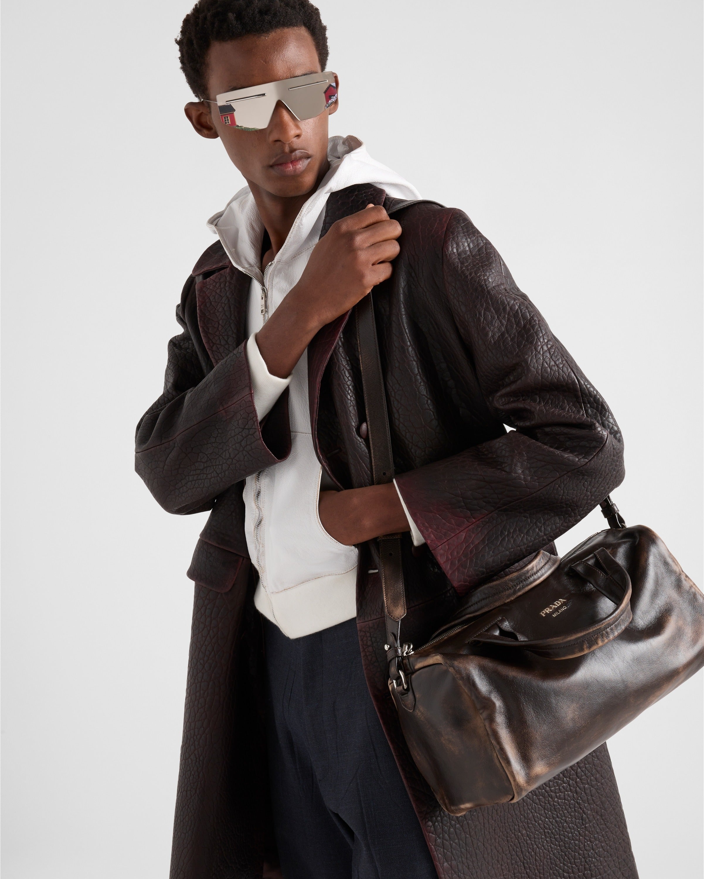 Small nappa leather duffle bag Dark Brown