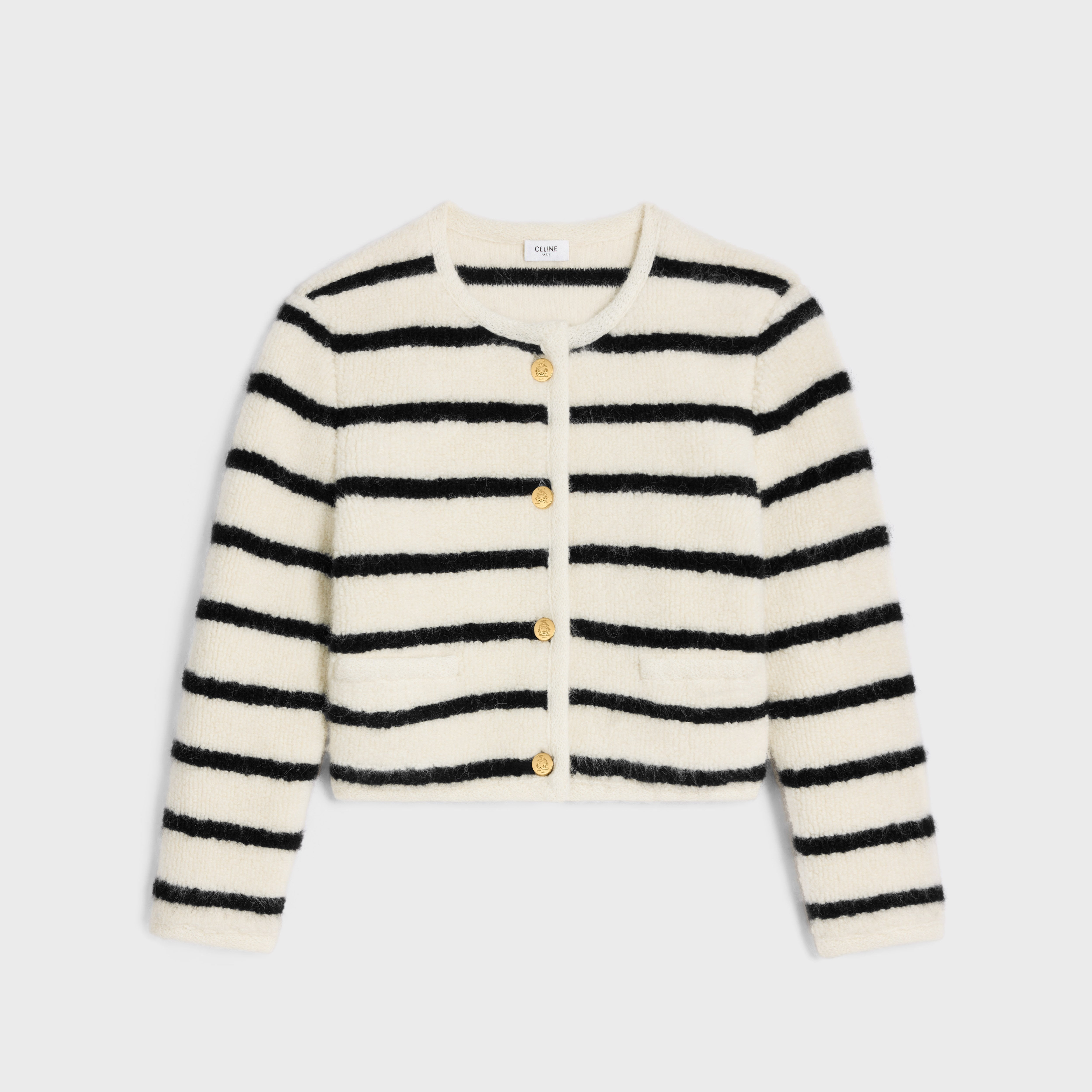 MARINIÈRE CARDIGAN JACKET IN WOOL - BLACK / ECRU