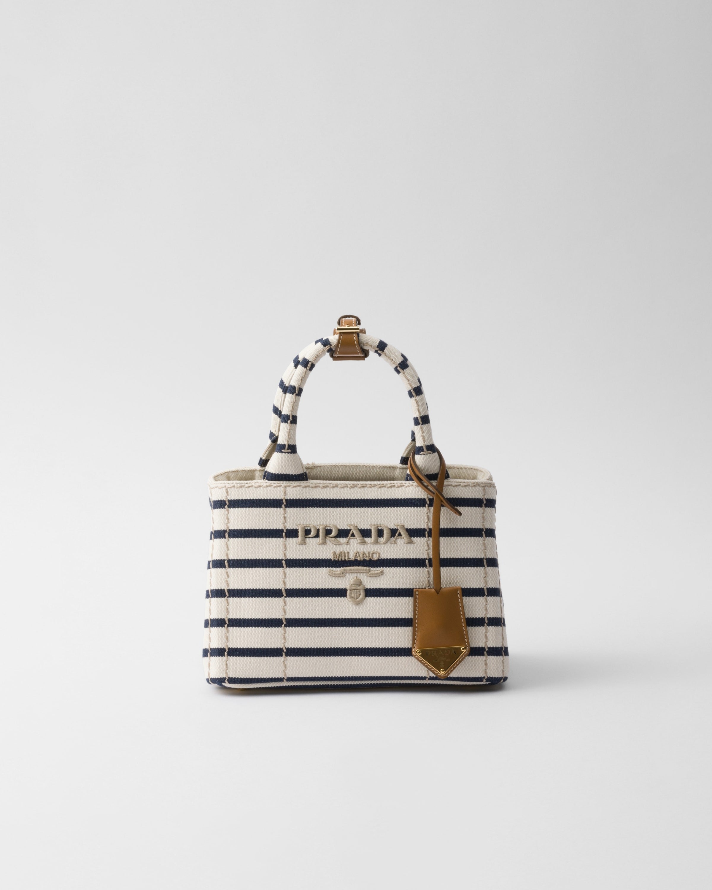 Prada Jardinière striped cotton canvas mini-bag Ivory/Blue