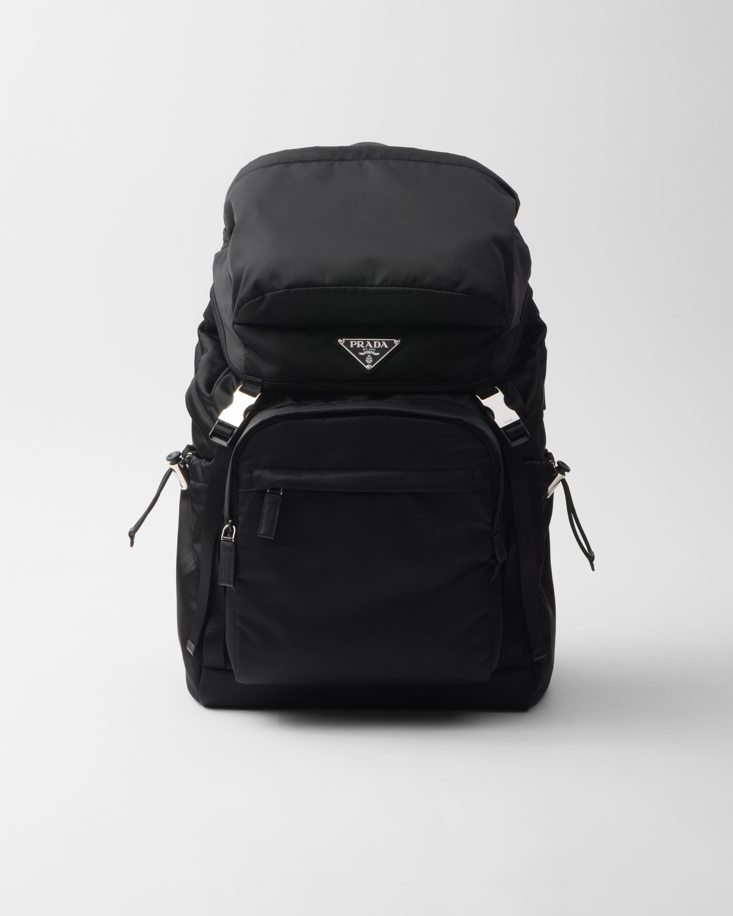 Re-Nylon and Saffiano leather backpack Black