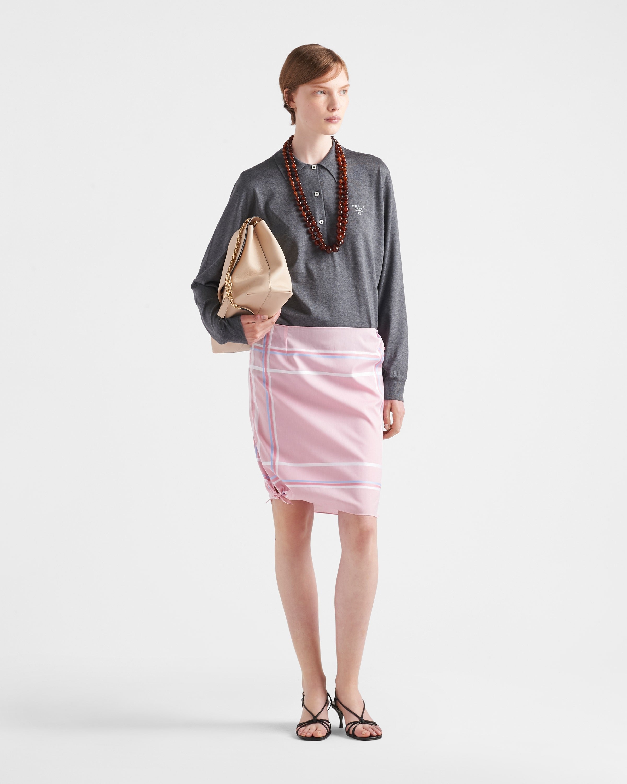 Long-sleeved silk polo shirt Slate Gray