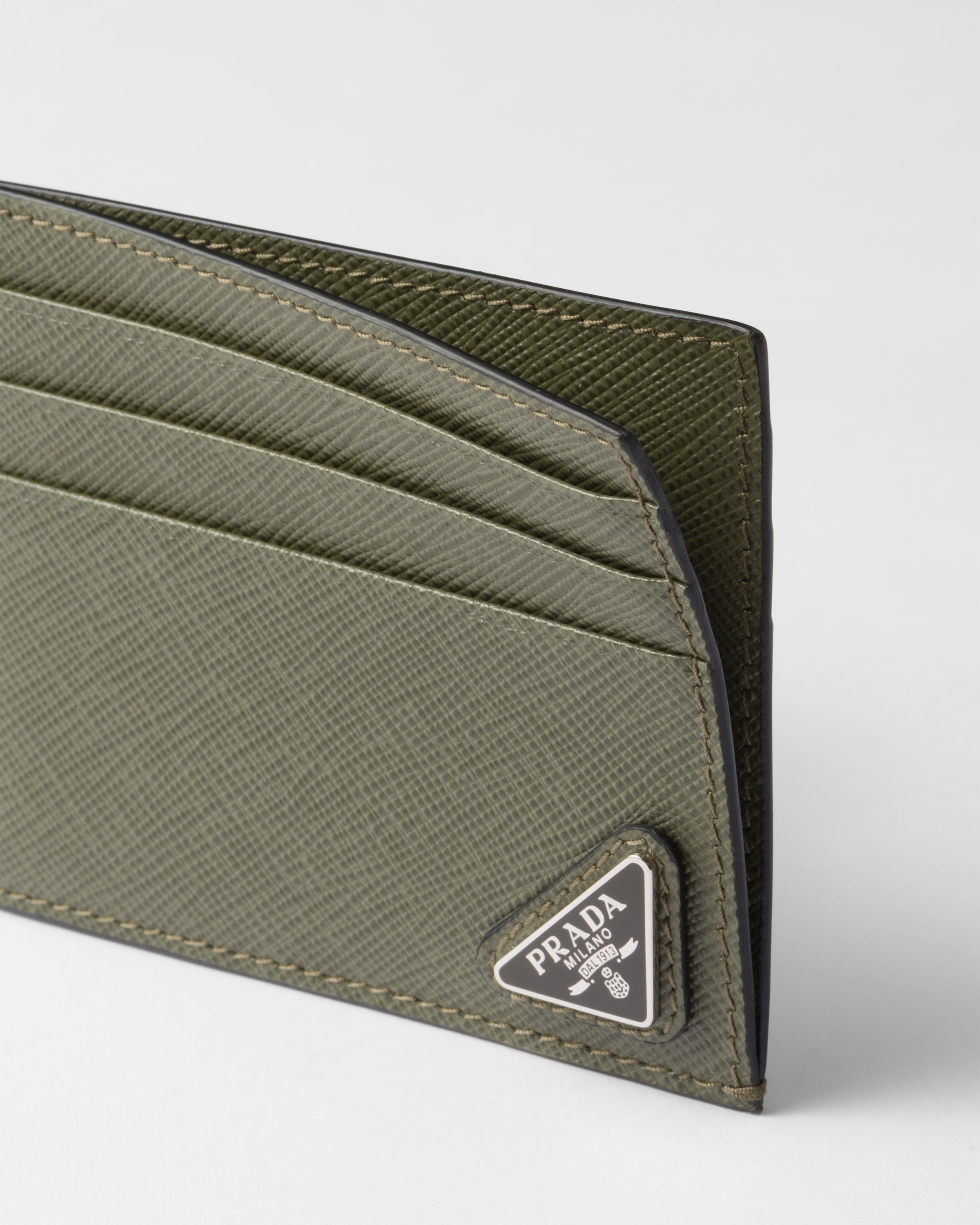 Saffiano leather card holder Loden Green