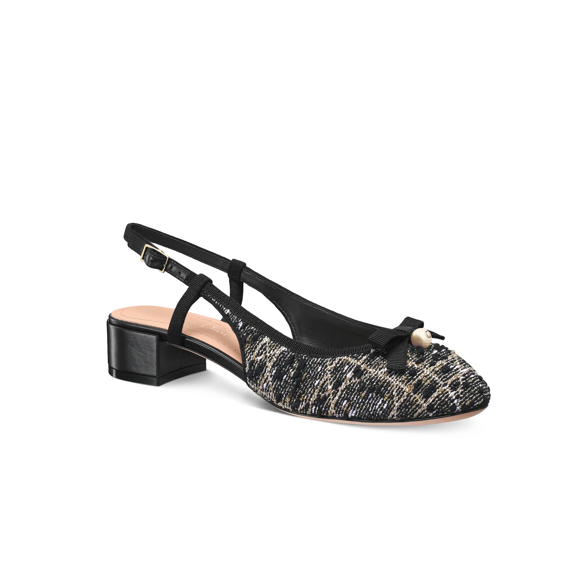 Dior Ballet Slingback Pump - Black Cannage Tweed and Gold-Tone Metallic Thread