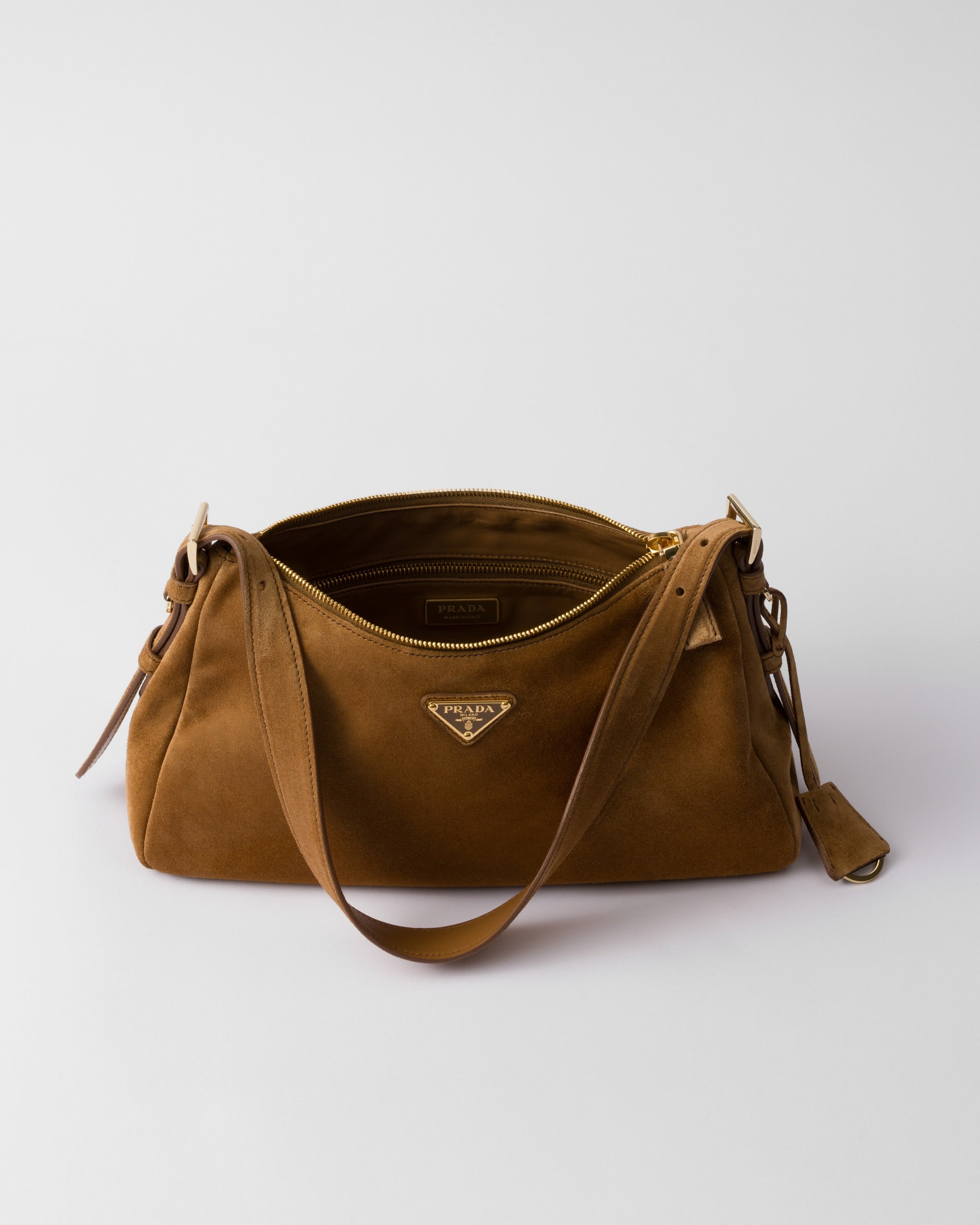 Prada Aimée medium suede shoulder bag Cinnamon
