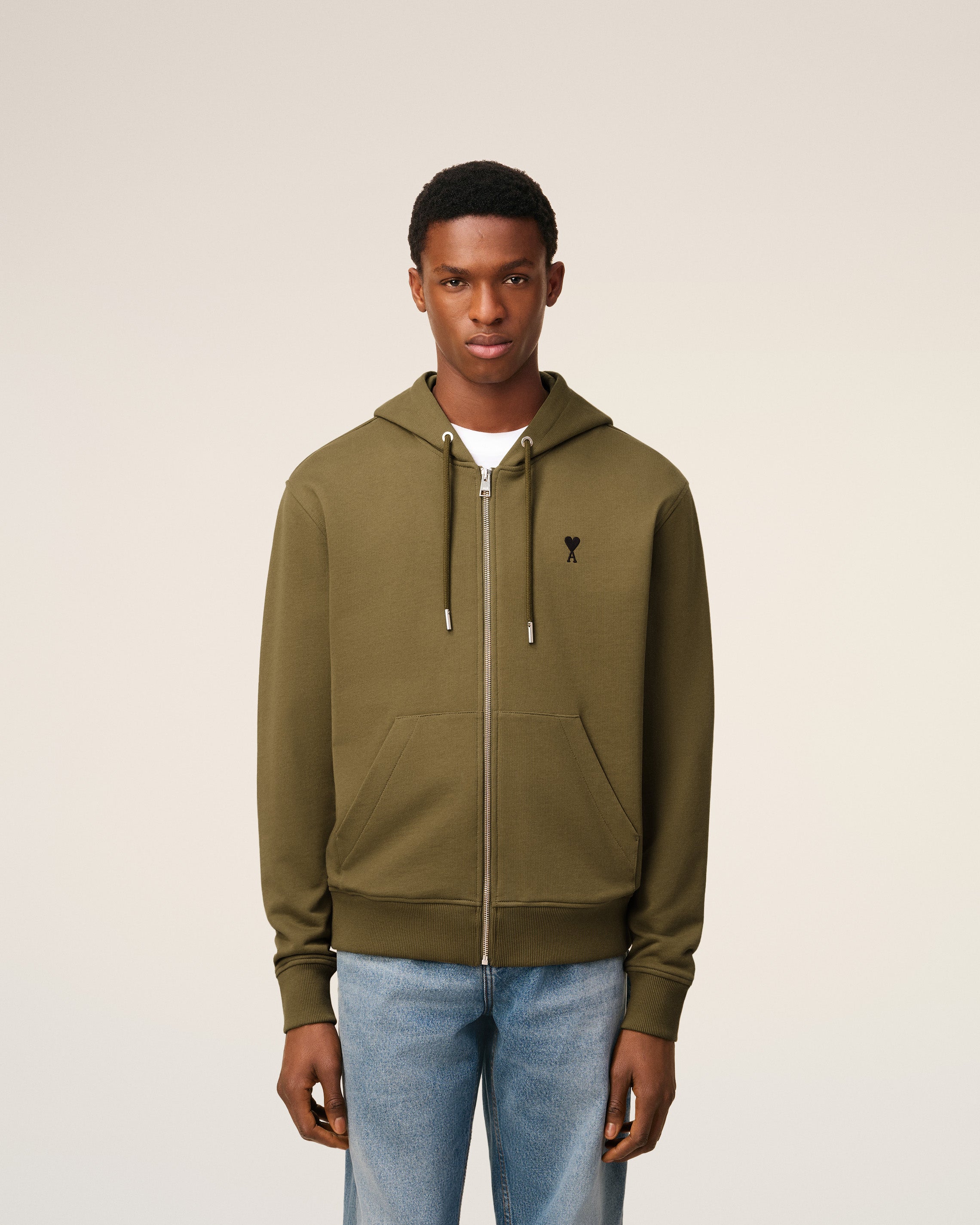 Green Cotton Zipped Ami De Coeur Hoodie BRONZE