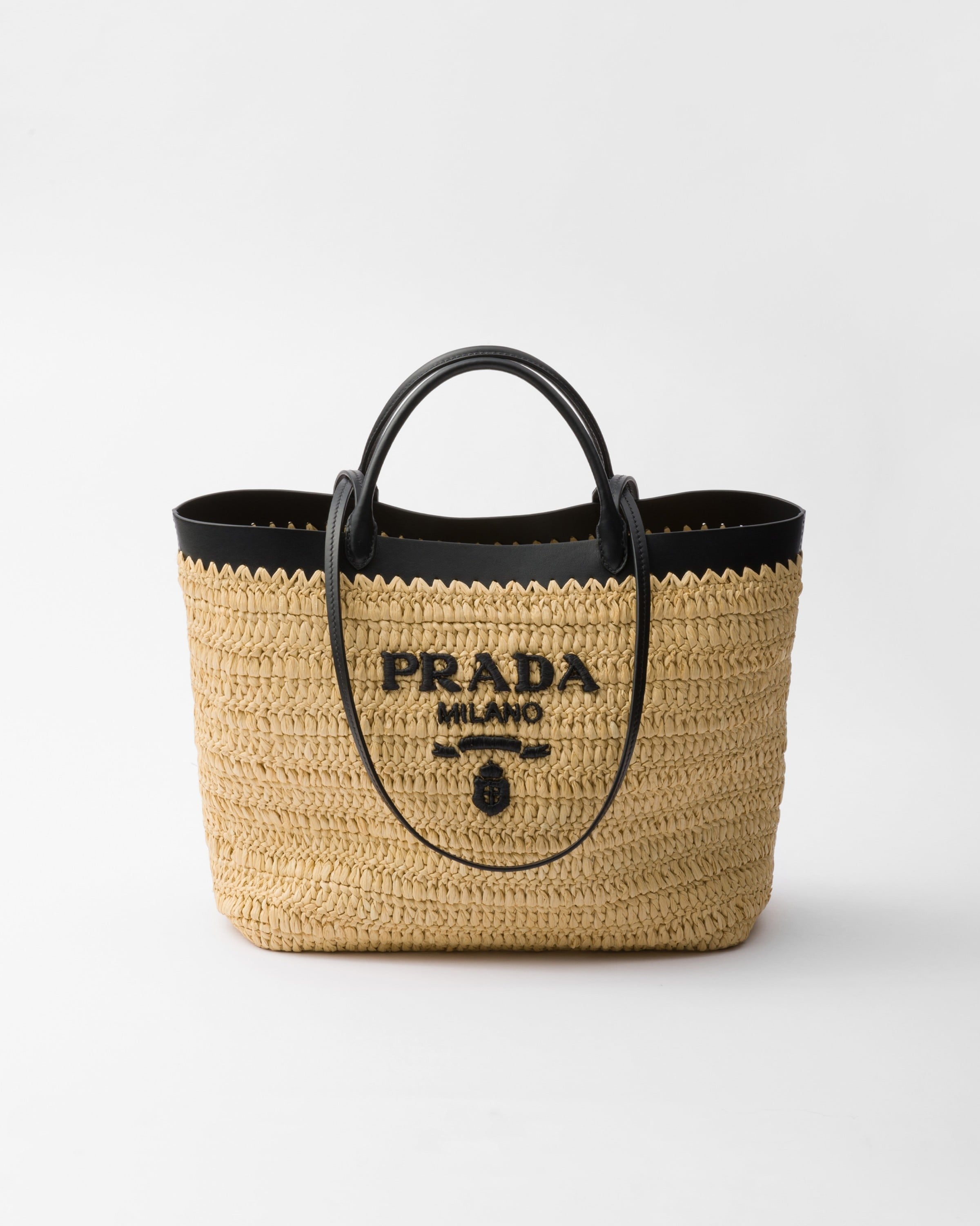 Medium crochet and leather tote bag Tan/Black