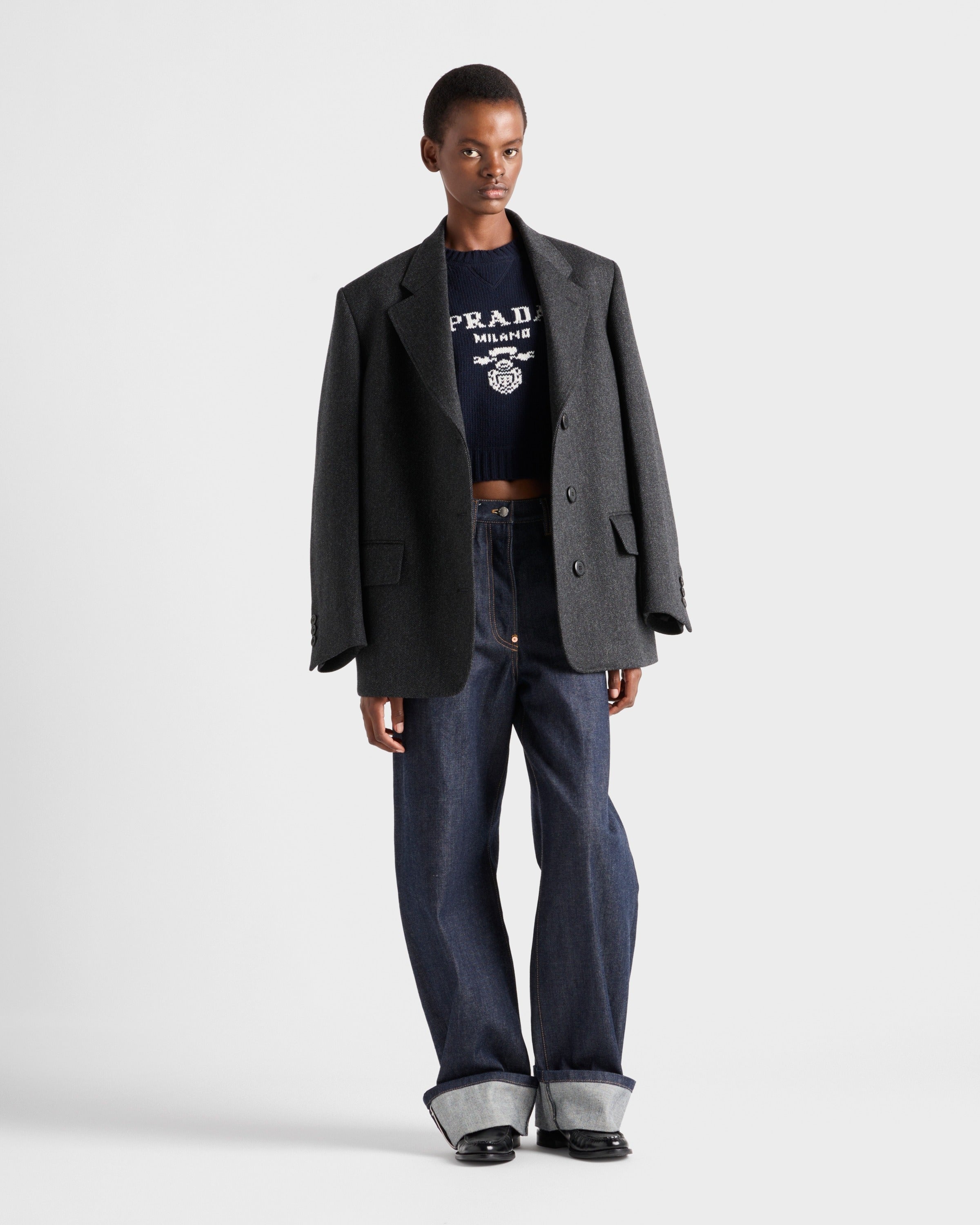 Wool and cashmere crew-neck sweater Navy