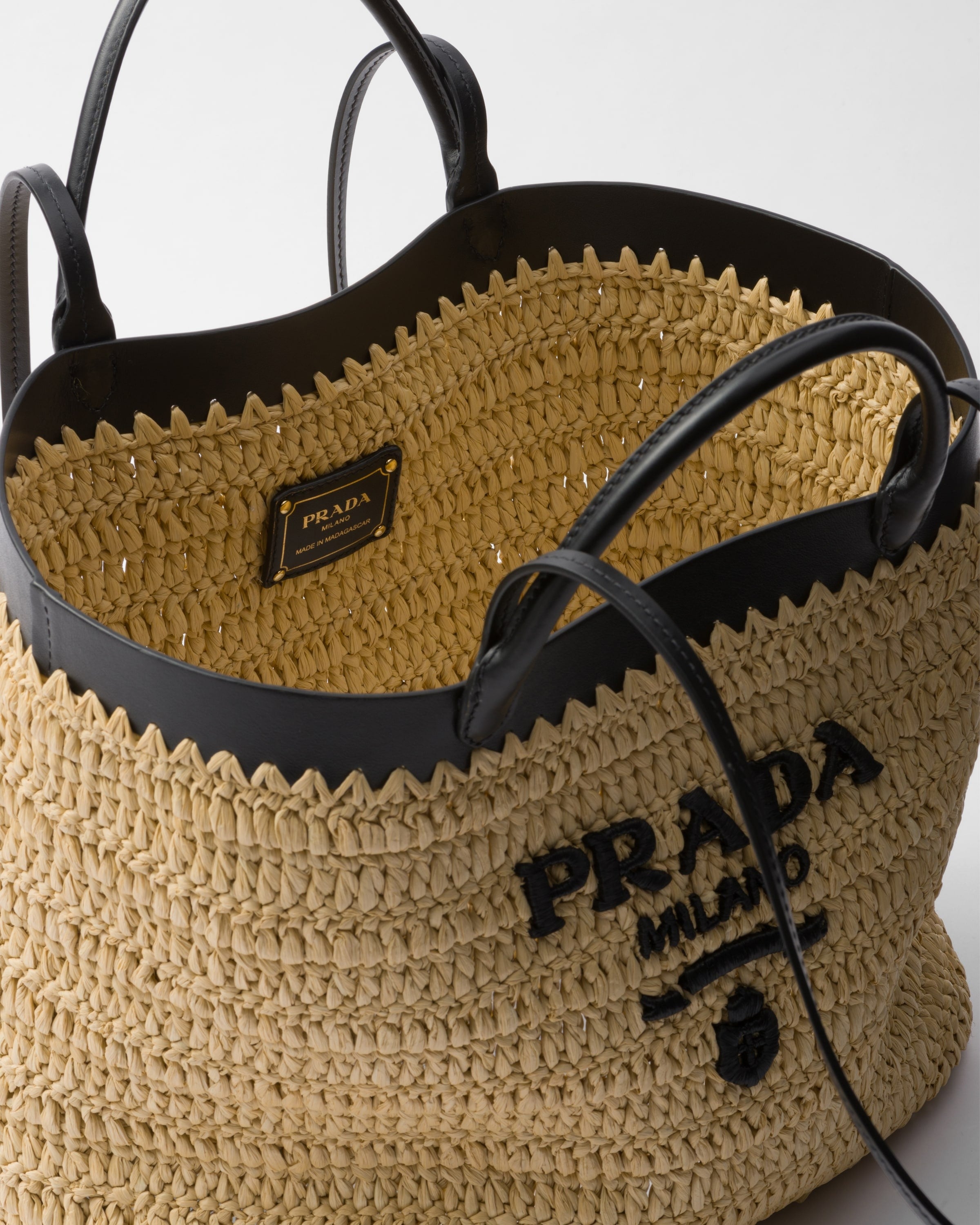 Medium crochet and leather tote bag Tan/Black