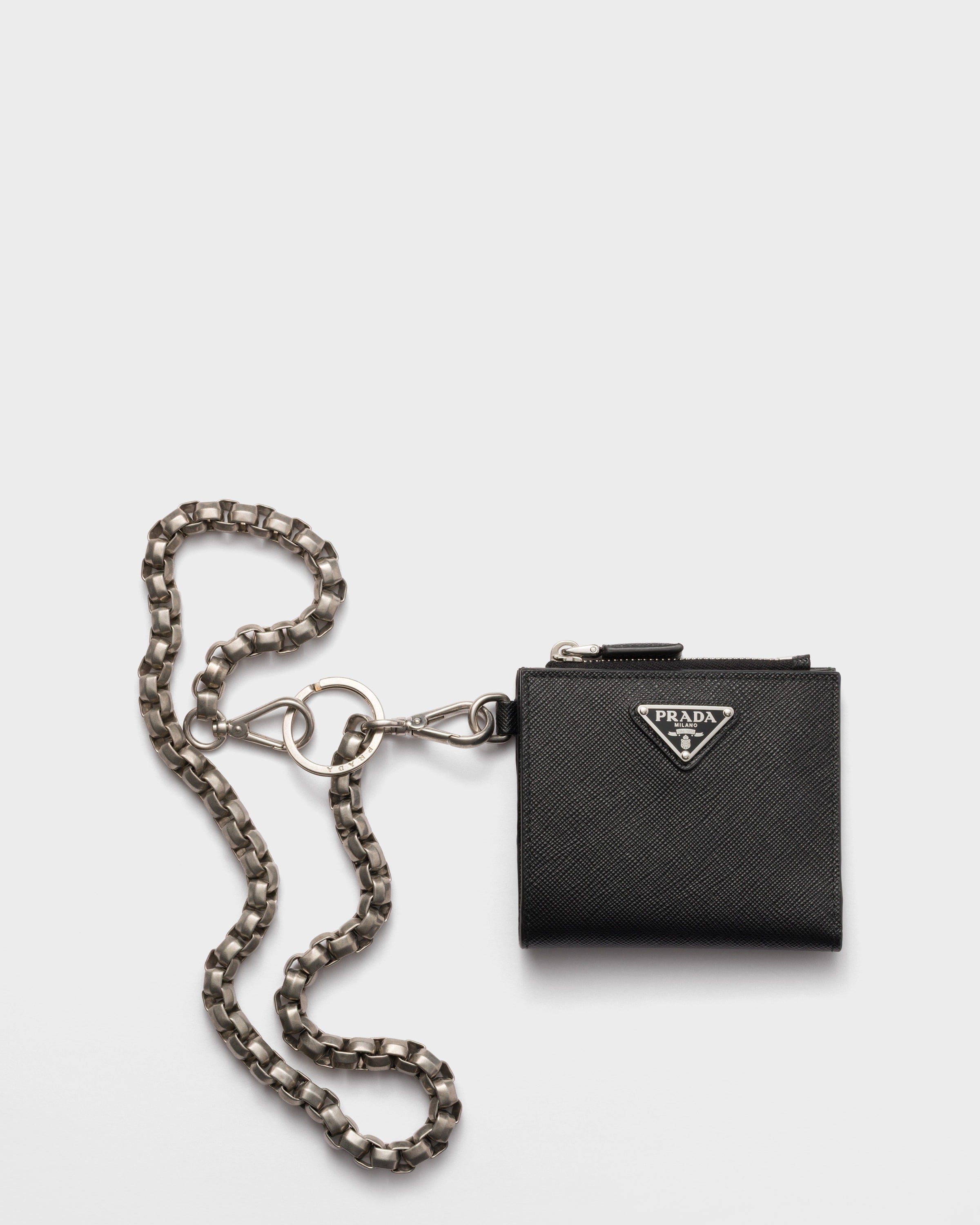 Small Saffiano wallet with chain Black