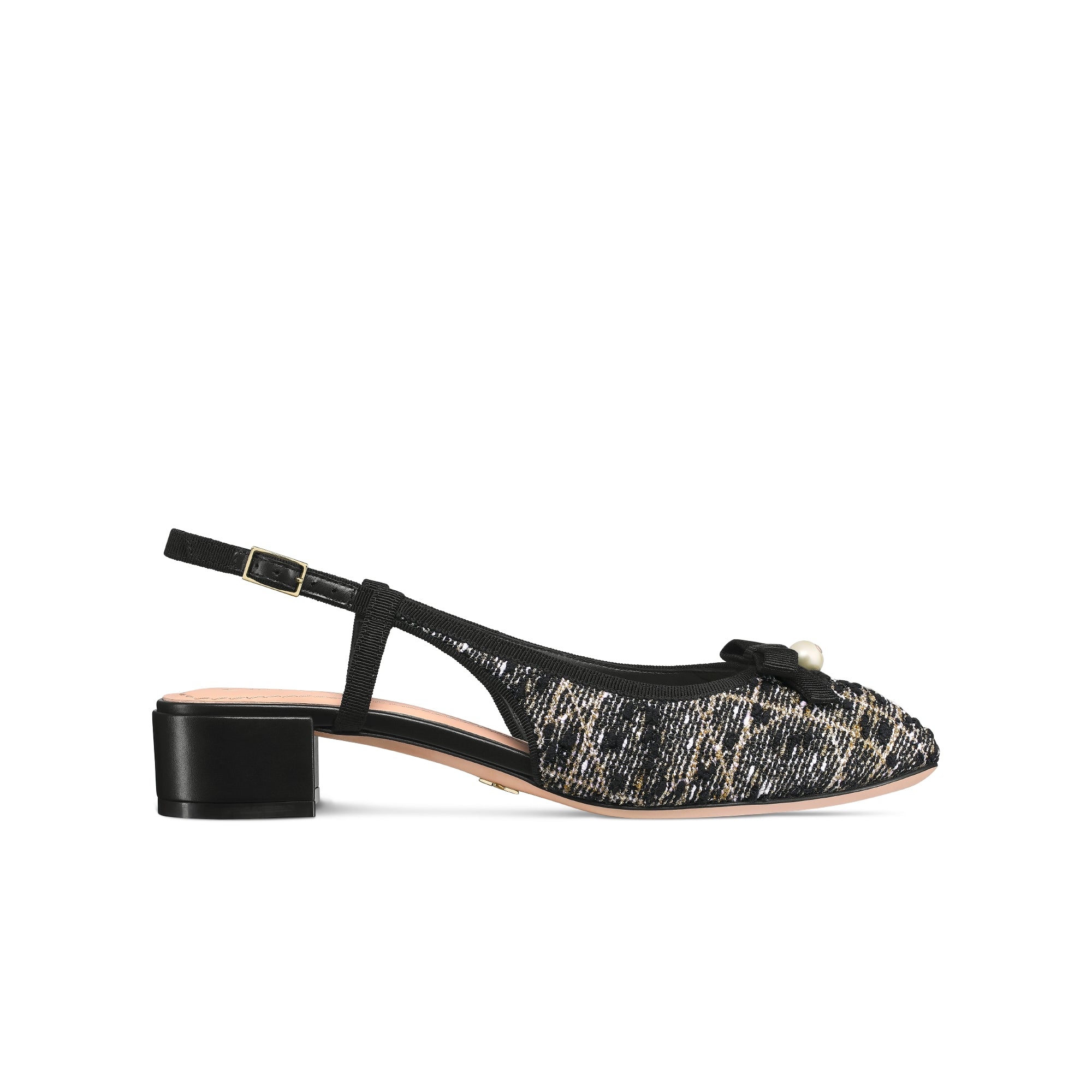 Dior Ballet Slingback Pump - Black Cannage Tweed and Gold-Tone Metallic Thread