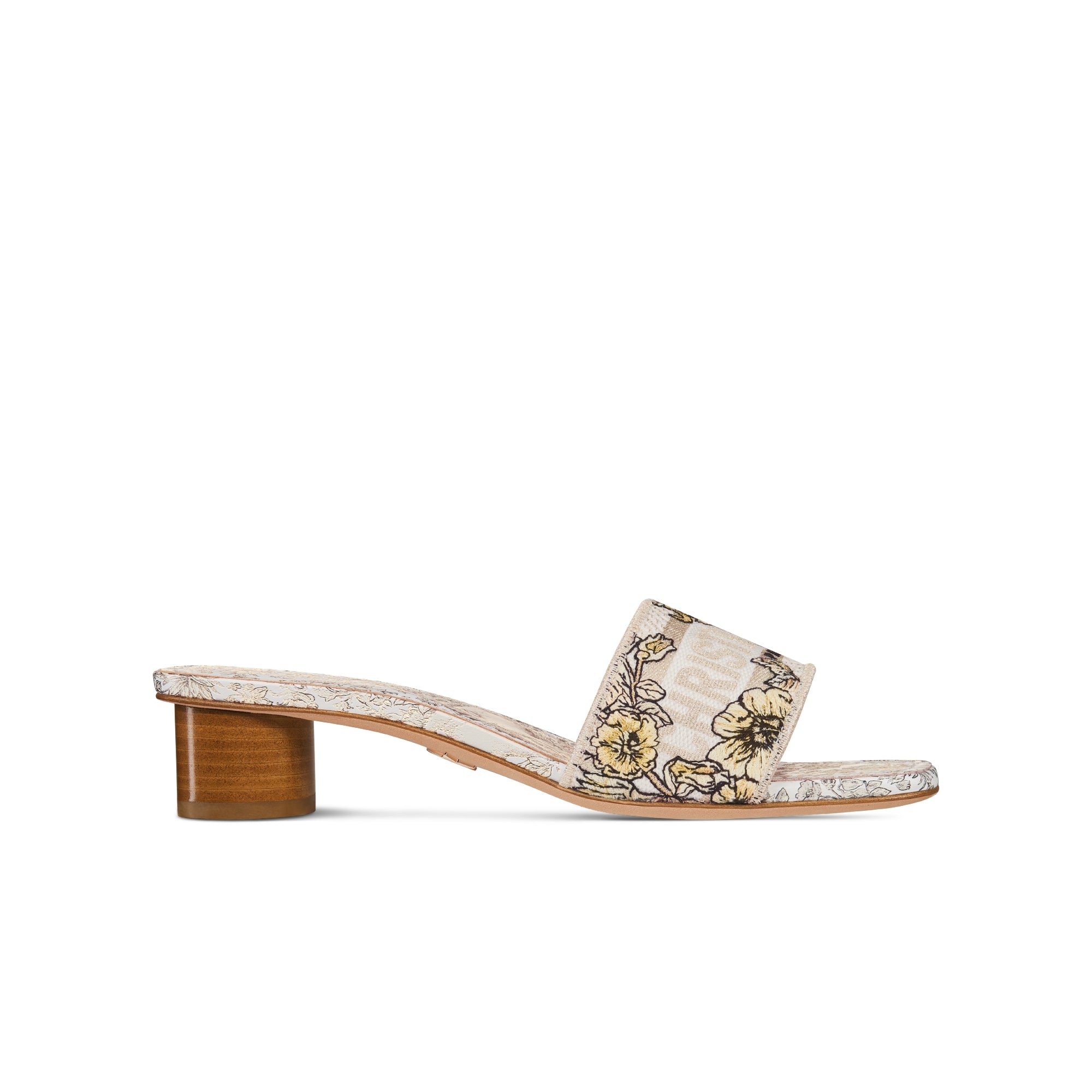 Dway Heeled Slide - Cotton Embroidered with Metallic Thread and Gold-Tone Millefiori Unicorn Motif