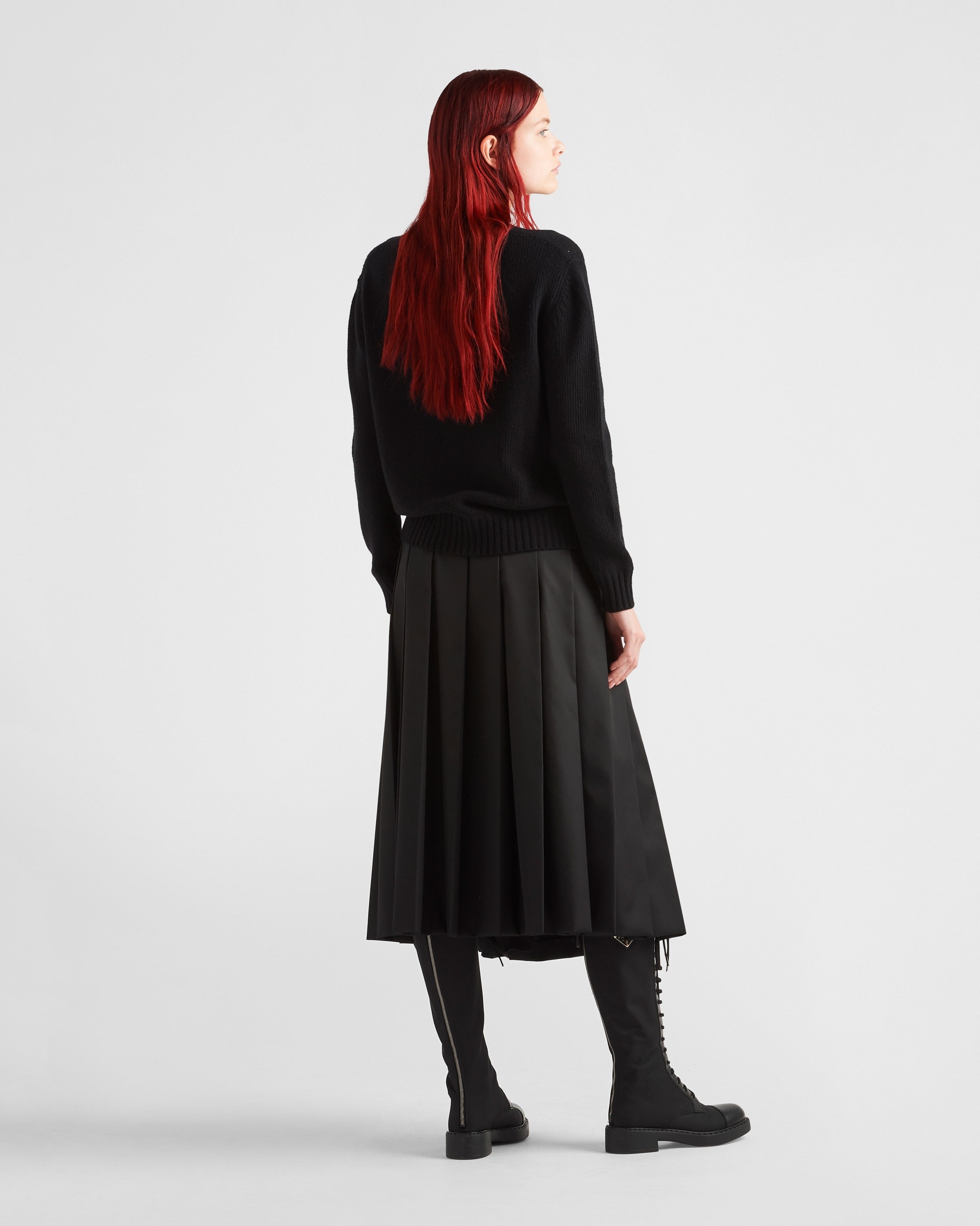 Cashmere and wool Prada logo crew-neck sweater Black