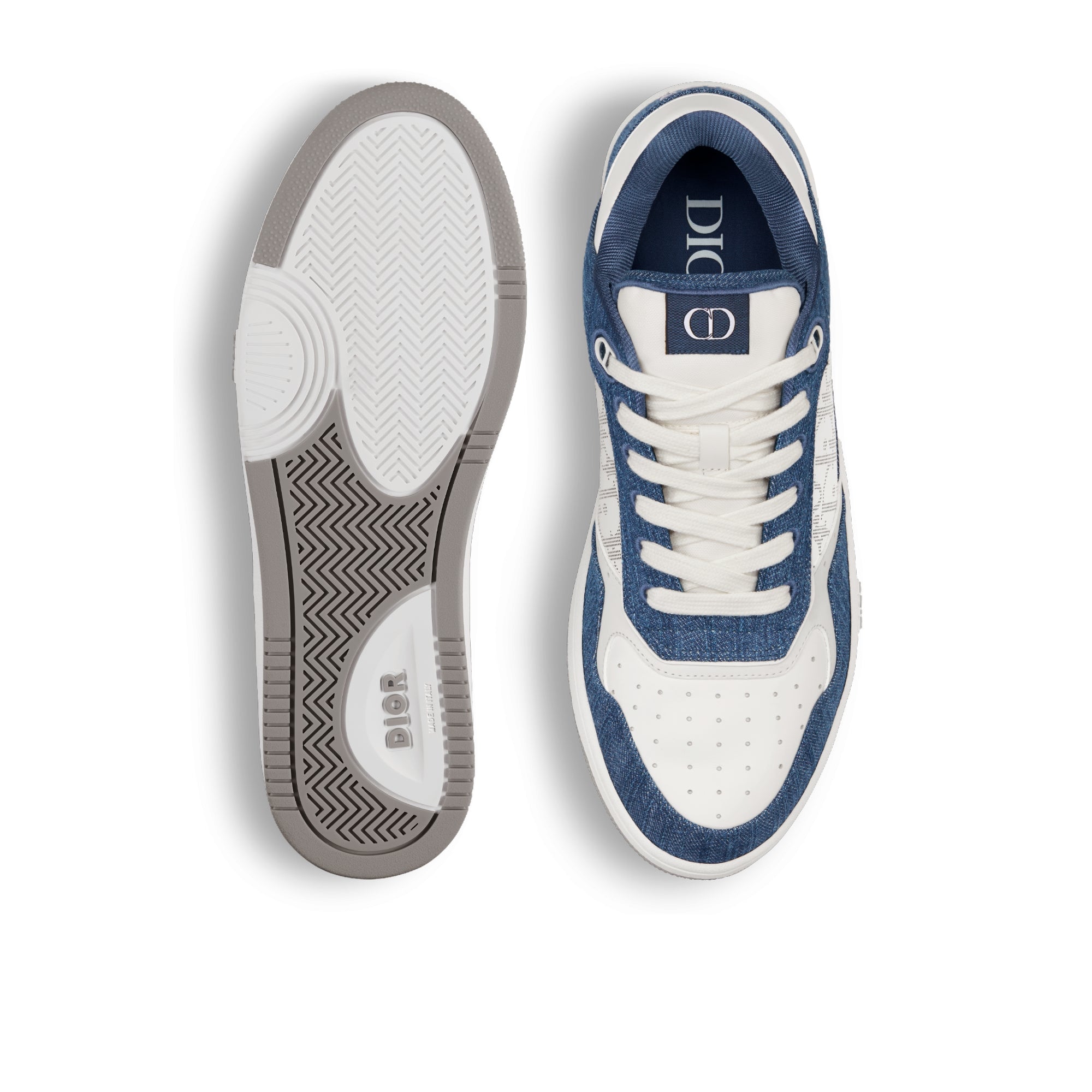 B27 Low-Top Sneaker - White Smooth Calfskin, Blue Denim and White Dior Oblique Galaxy Leather