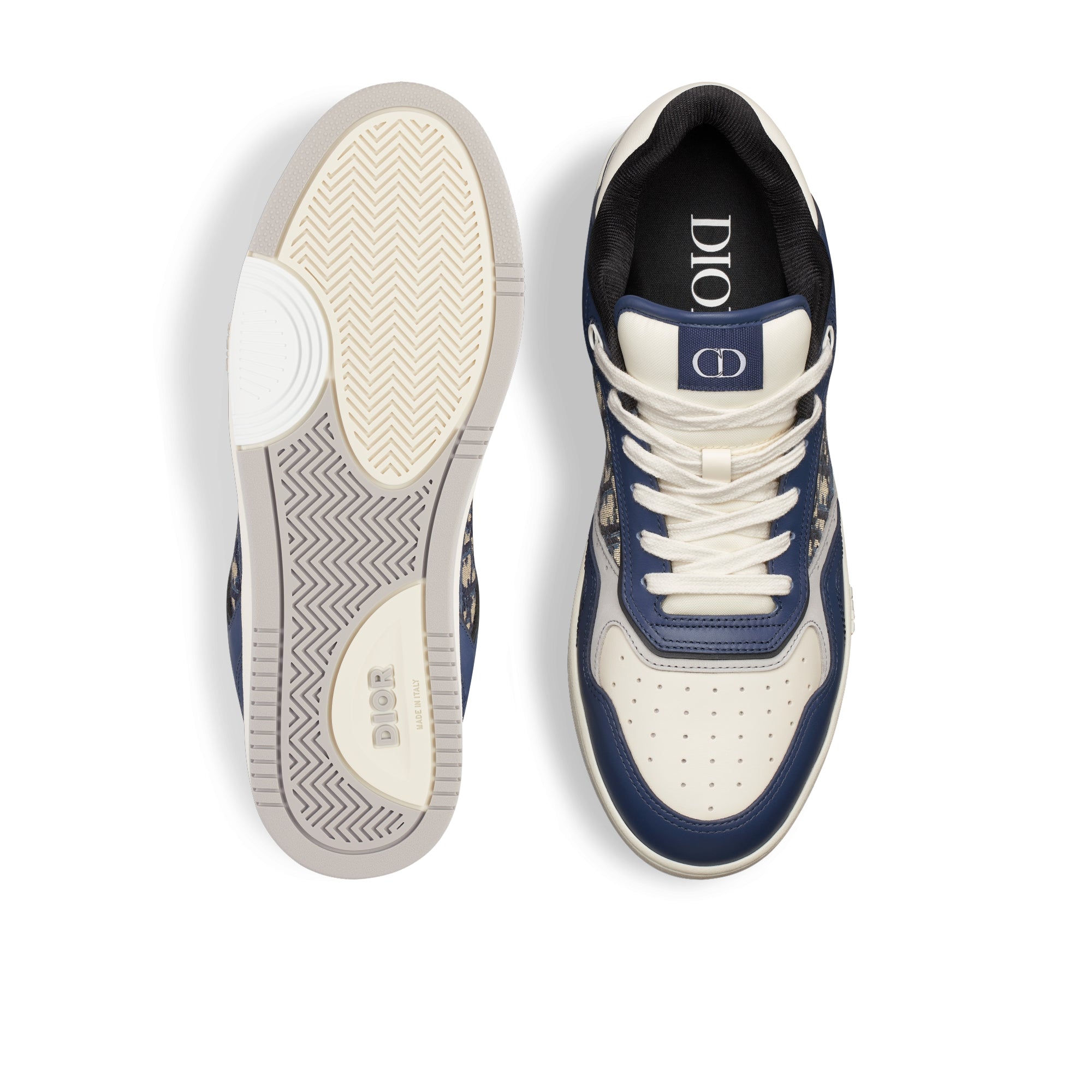 B27 Low-Top Sneaker - Blue, Cream and Dior Gray Smooth Calfskin with Beige and Black Dior Oblique Jacquard