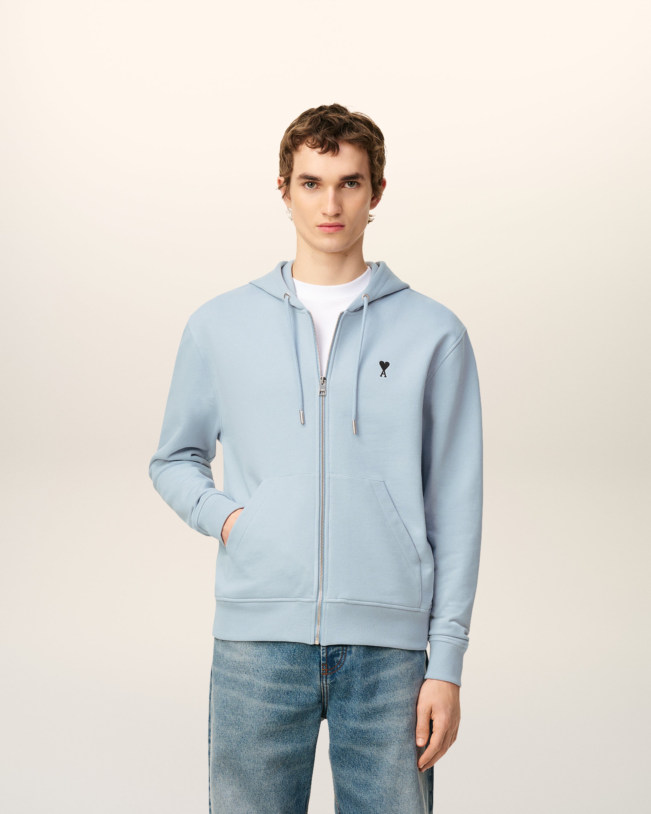 Blue Cotton Zipped Ami De Coeur Hoodie SKY